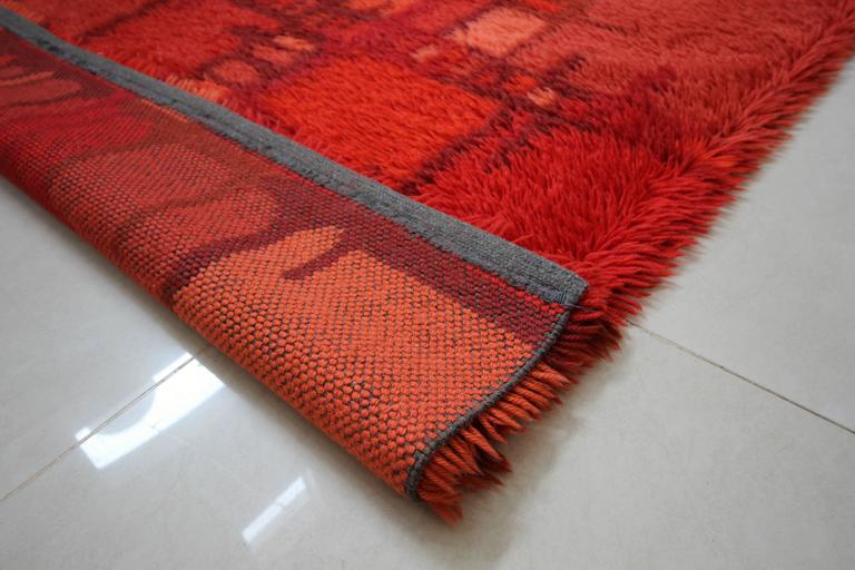 Huge Swedish Mid Century Red Rya Rug For Sale at 1stDibs