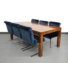 Beautiful Mid Century Milo Baughman Parsons Style Burl Wood Dining Table