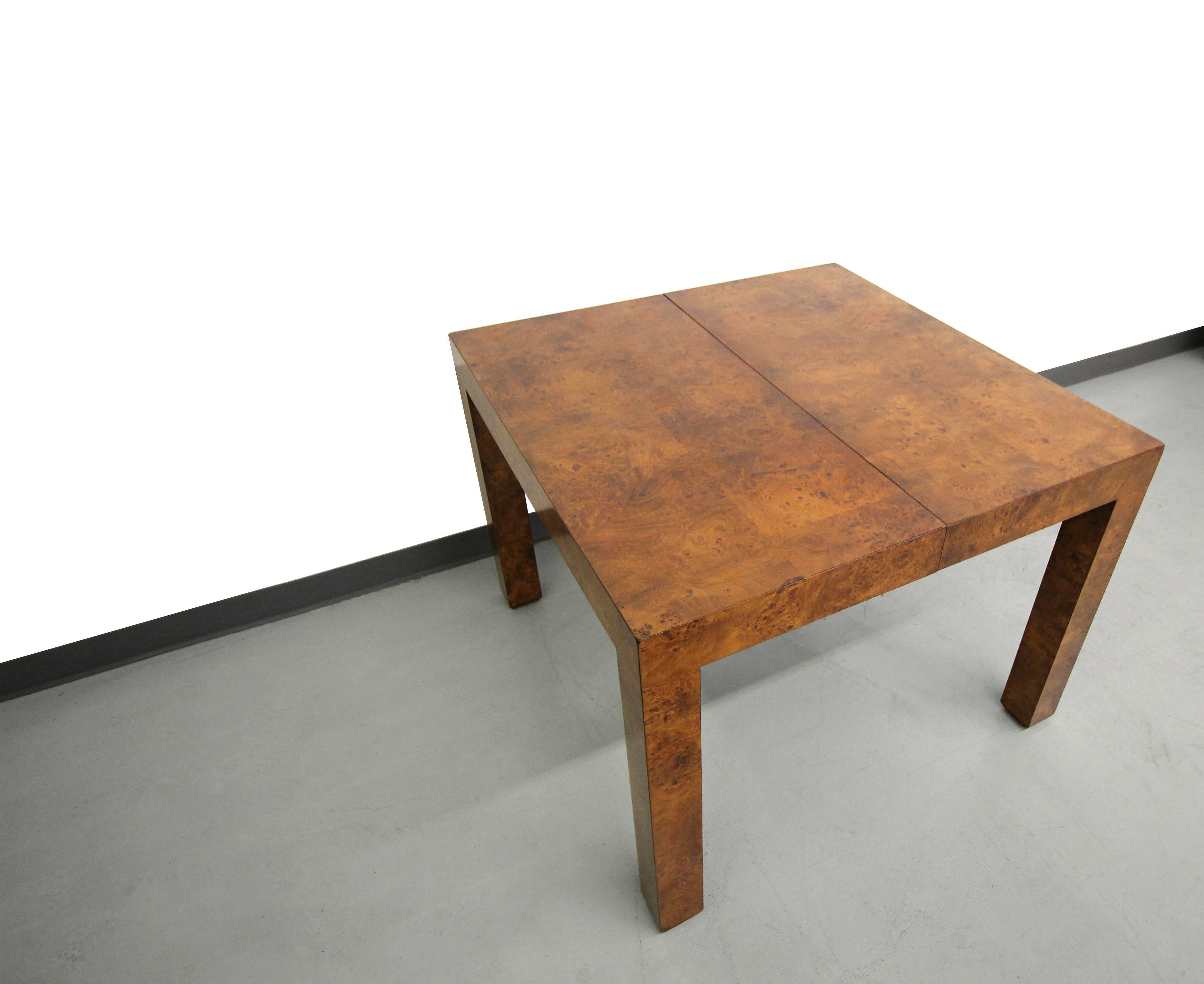 Mid-Century Modern Beautiful Mid Century Milo Baughman Parsons Style Burl Wood Dining Table