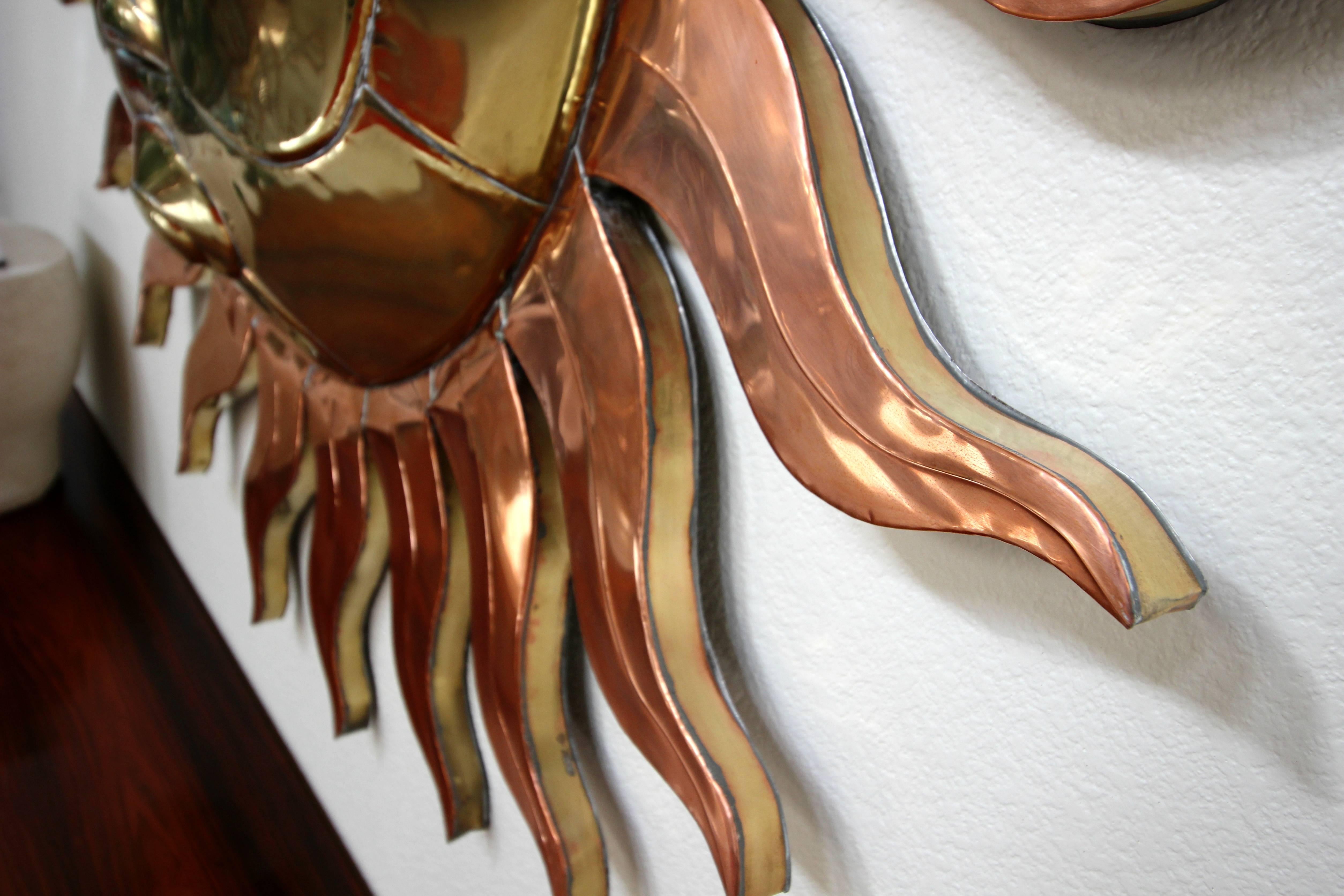 20th Century Sergio Bustamante Copper and Brass Sun Wall Sculpture