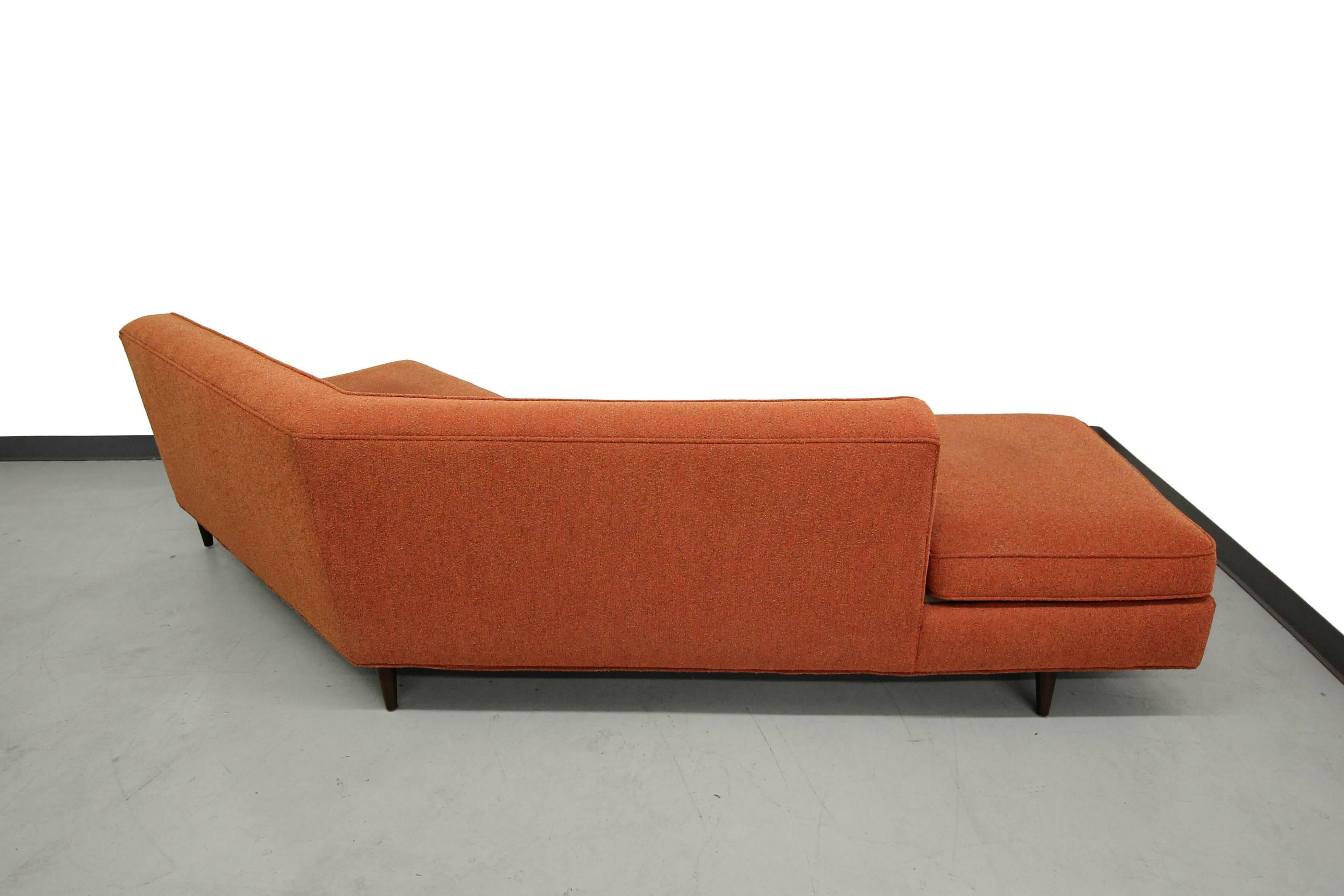 Authentic all original Milo Baughman for Thayer Coggin angled Mid-Century sofa. Mid-Century sofas don't get much more mint than this guy. Truly pristine vintage condition. It has the original, cayenne, rusty orange colored tweed fabric and dark