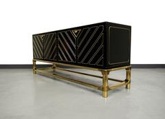 Mid-Century Mastercraft Black Lacquer and Brass Credenza Buffet