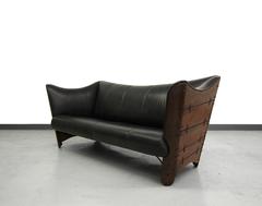Pacific Green Palmwood and Leather Cayenne Sofa