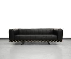 Pacific Green Palmwood and Channeled Leather Floating Sofa Daybed