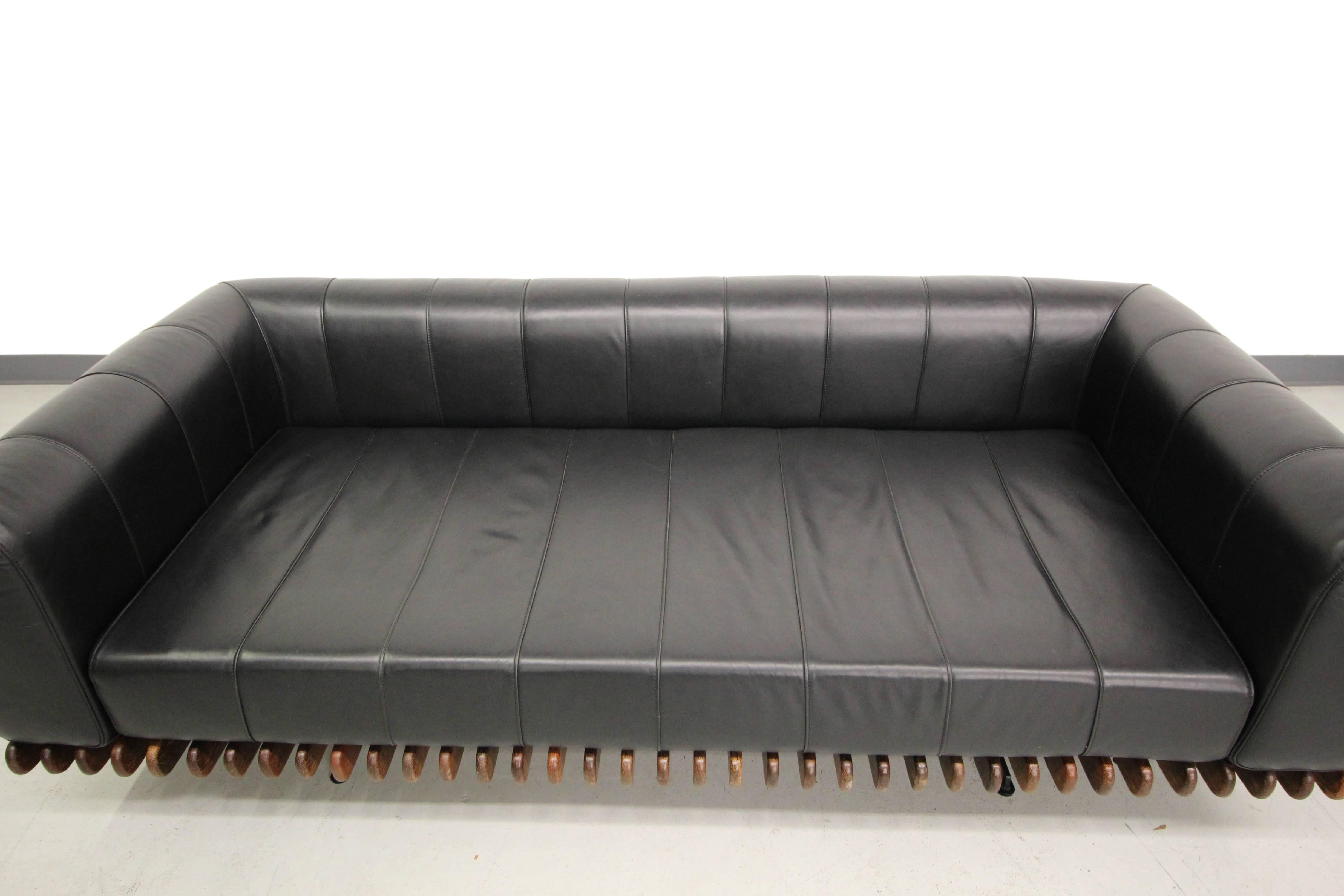 Pacific Green Palmwood and Channeled Leather Floating Sofa Daybed In Excellent Condition In Las Vegas, NV