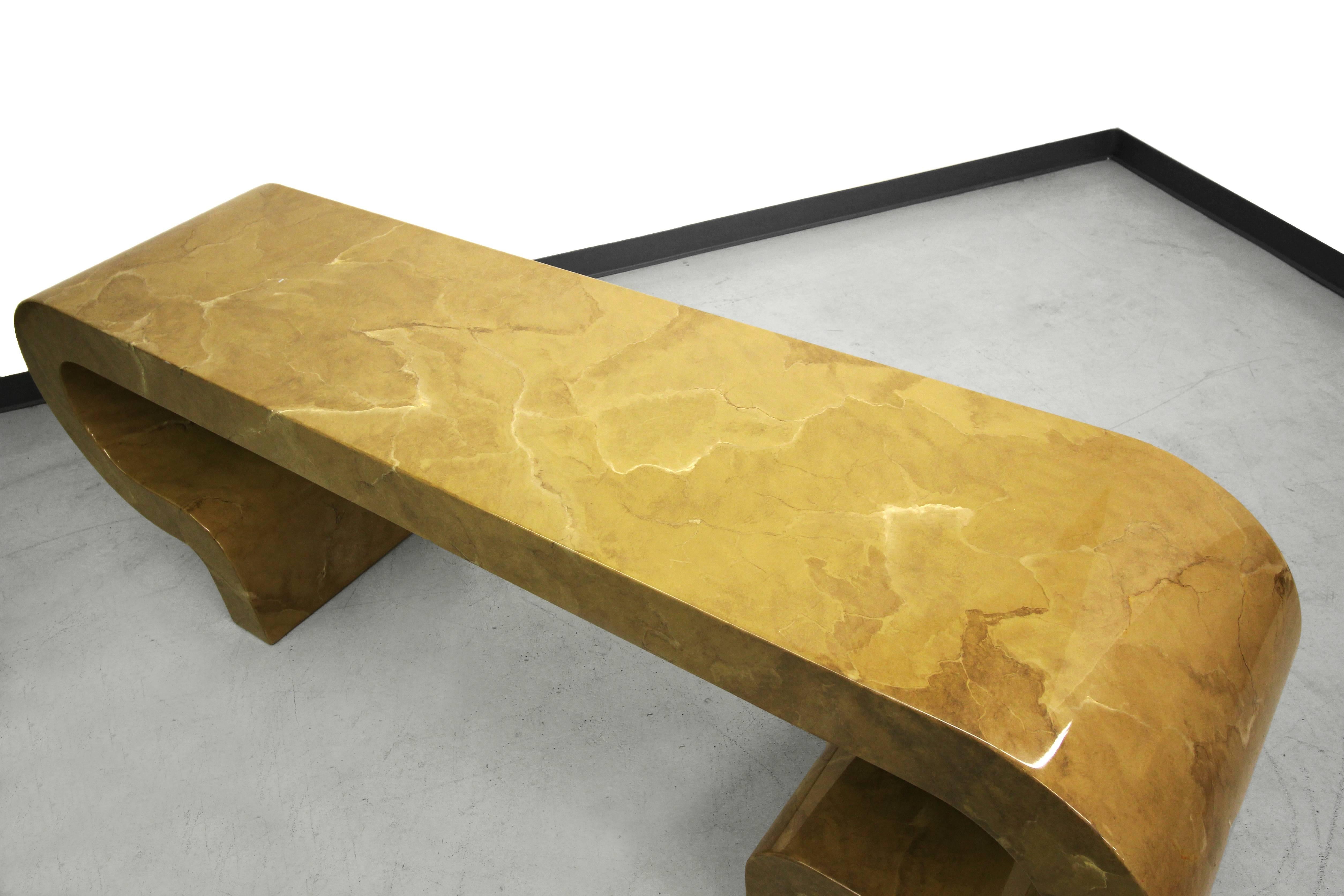 Huge Lacquered Parchment Console Table Desk in the style of  Karl Springer In Excellent Condition In Las Vegas, NV