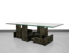 Sculpted Bronze Brutalist Coffee Table by Paul Evans