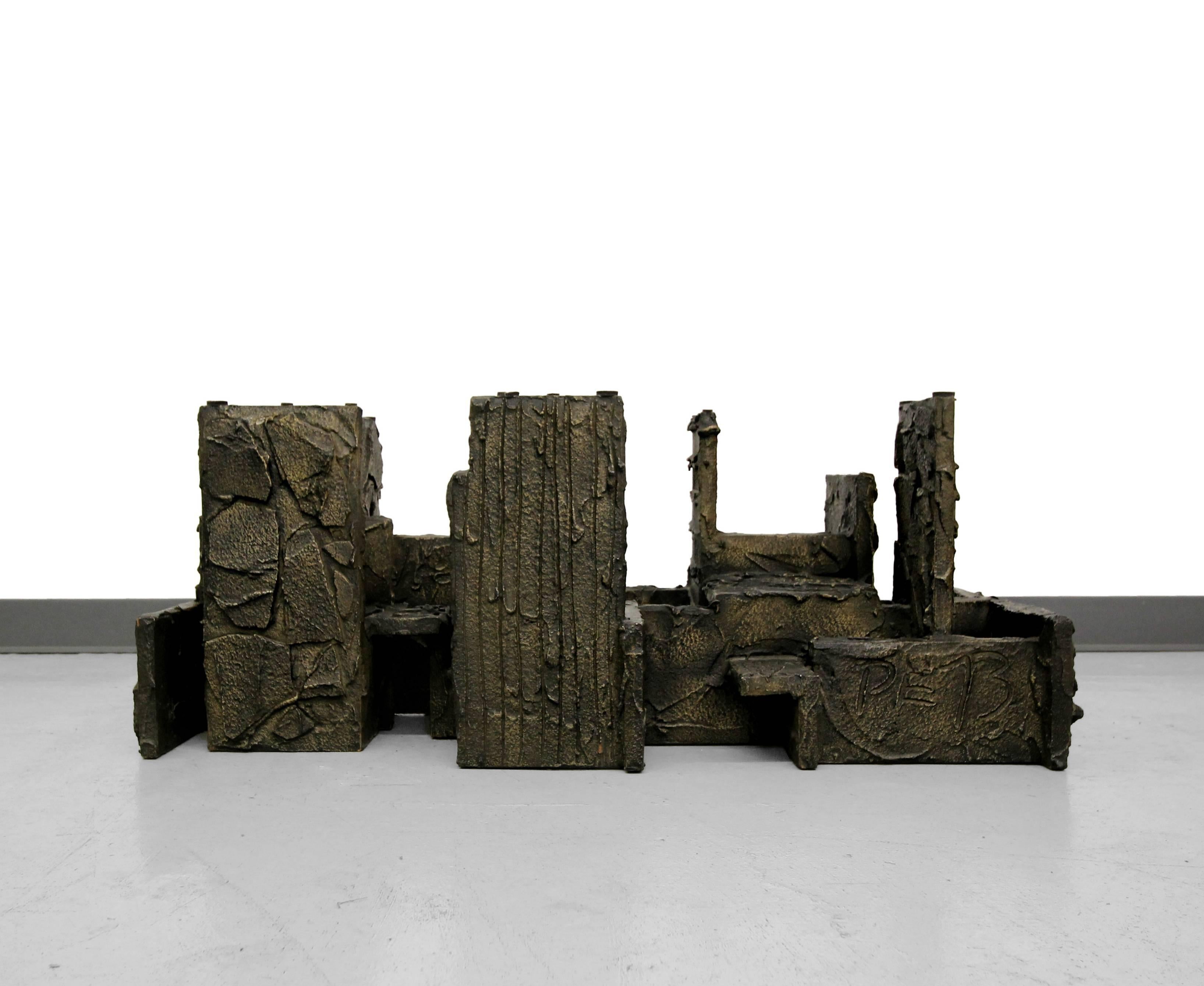 20th Century Sculpted Bronze Brutalist Coffee Table by Paul Evans