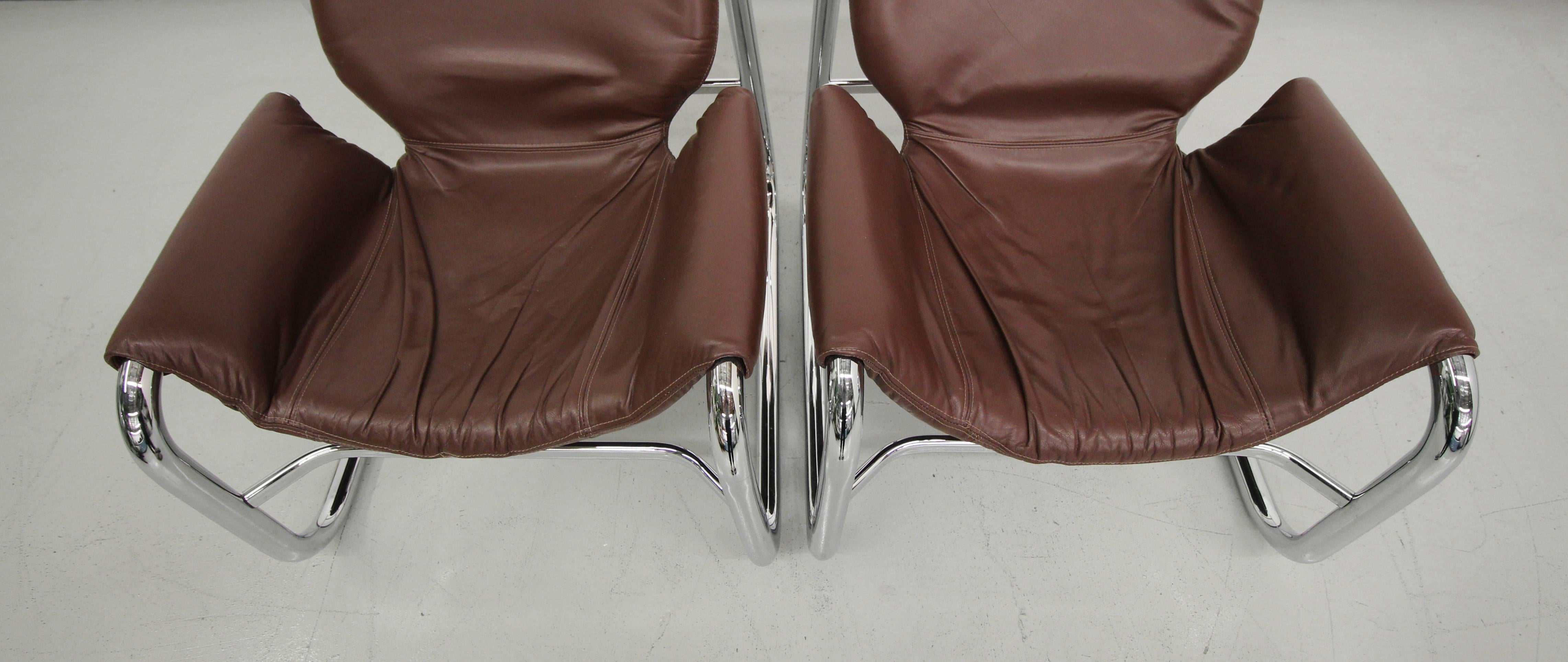 20th Century Pair of Chrome and Leather Alpha Lounge Chairs by Maurice Burke for Pozza