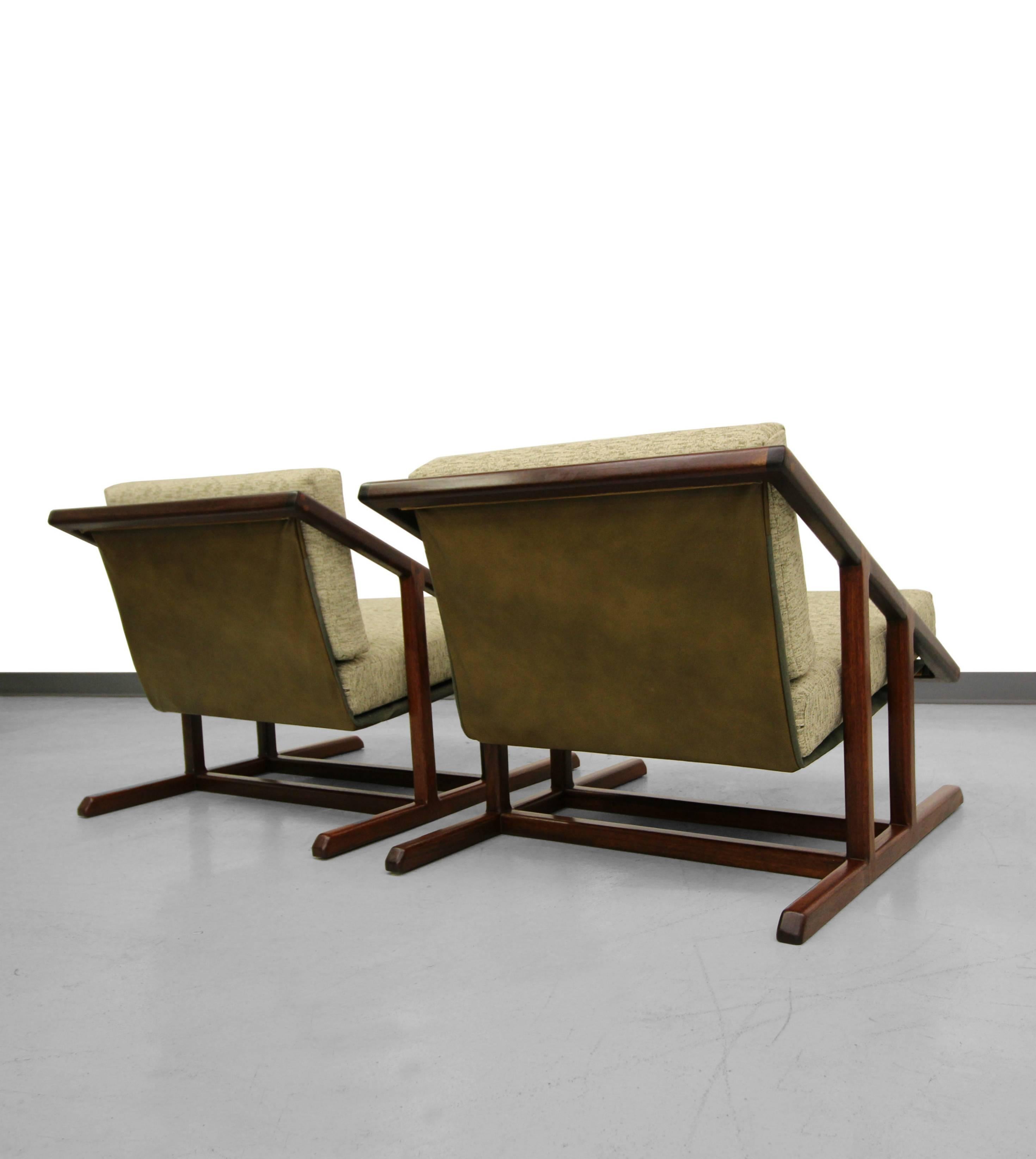 Mid-Century Modern Pair of Mid-Century Angular Solid Walnut Sling Chairs