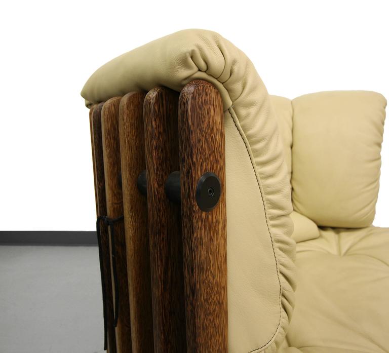 Pair of Pacific Green Isle D'Palm Palm Wood and Leather Swivel Chairs