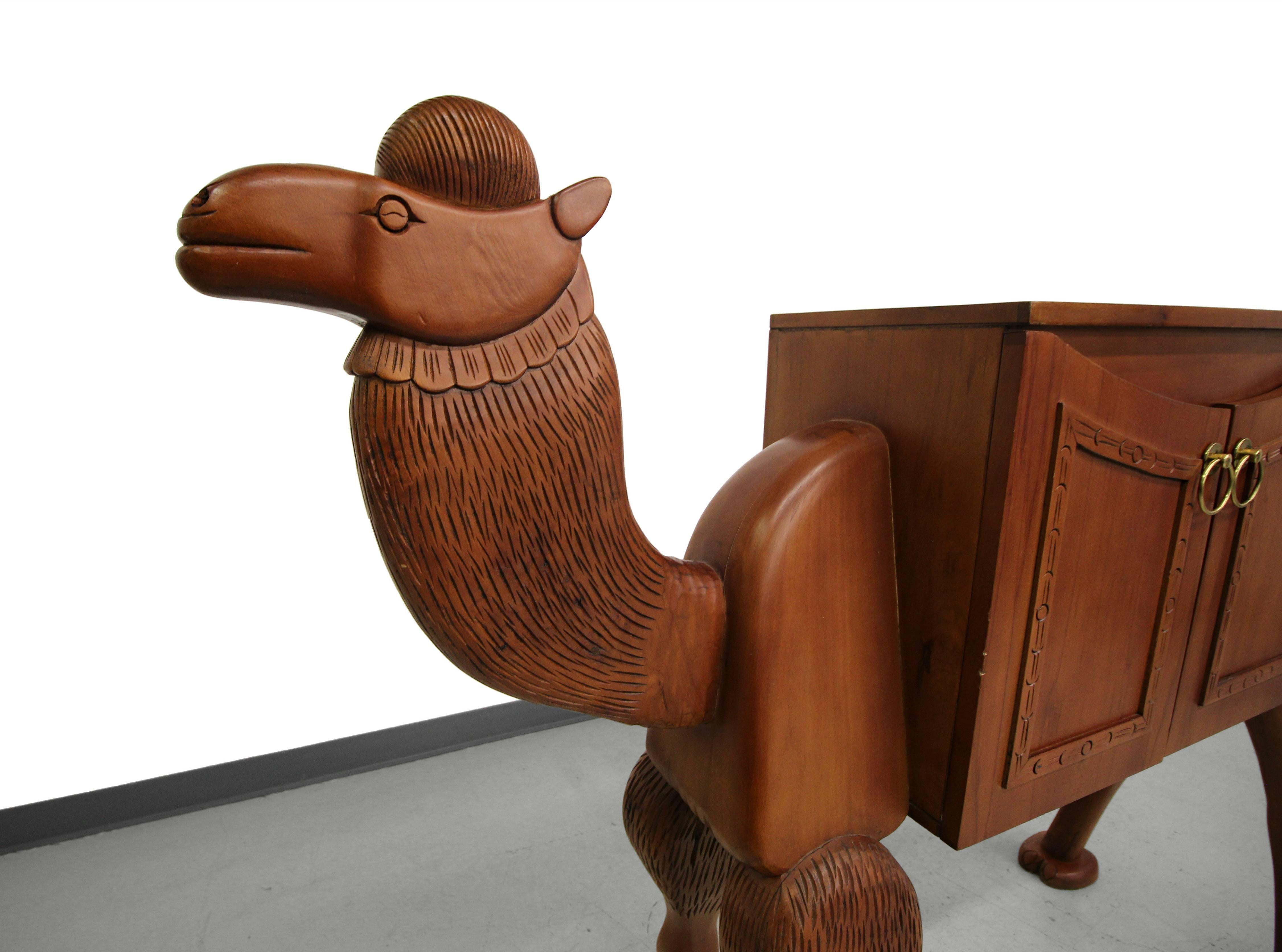 Rare Vintage Hand-Carved Turkish Camel Liquor Cabinet Bar In Excellent Condition In Las Vegas, NV