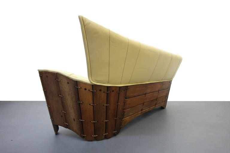 pacific green moorea palm wood and leather sofa