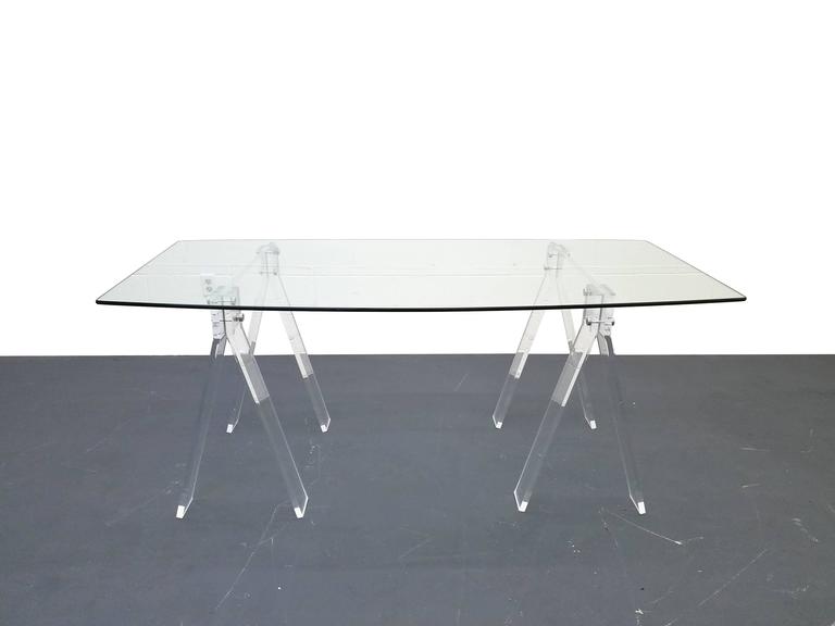 Mid Century Lucite And Chrome Saw Horse Desk Table With Boat Shaped Mid Century Pair Of Lucite Saw Horses Seen Here As A Desk Or Small