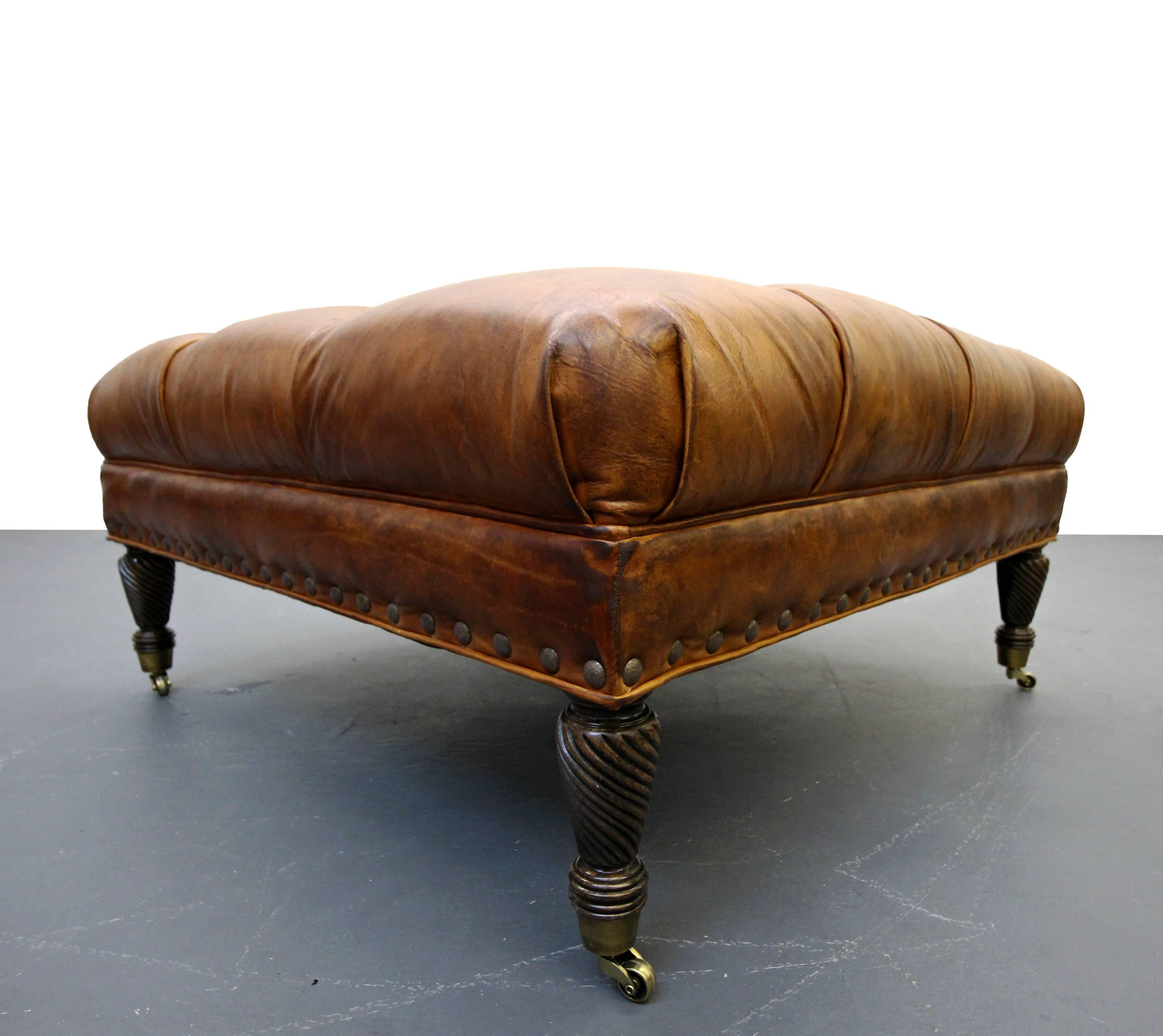 Large English Style Leather Tufted Chesterfield Ottoman with