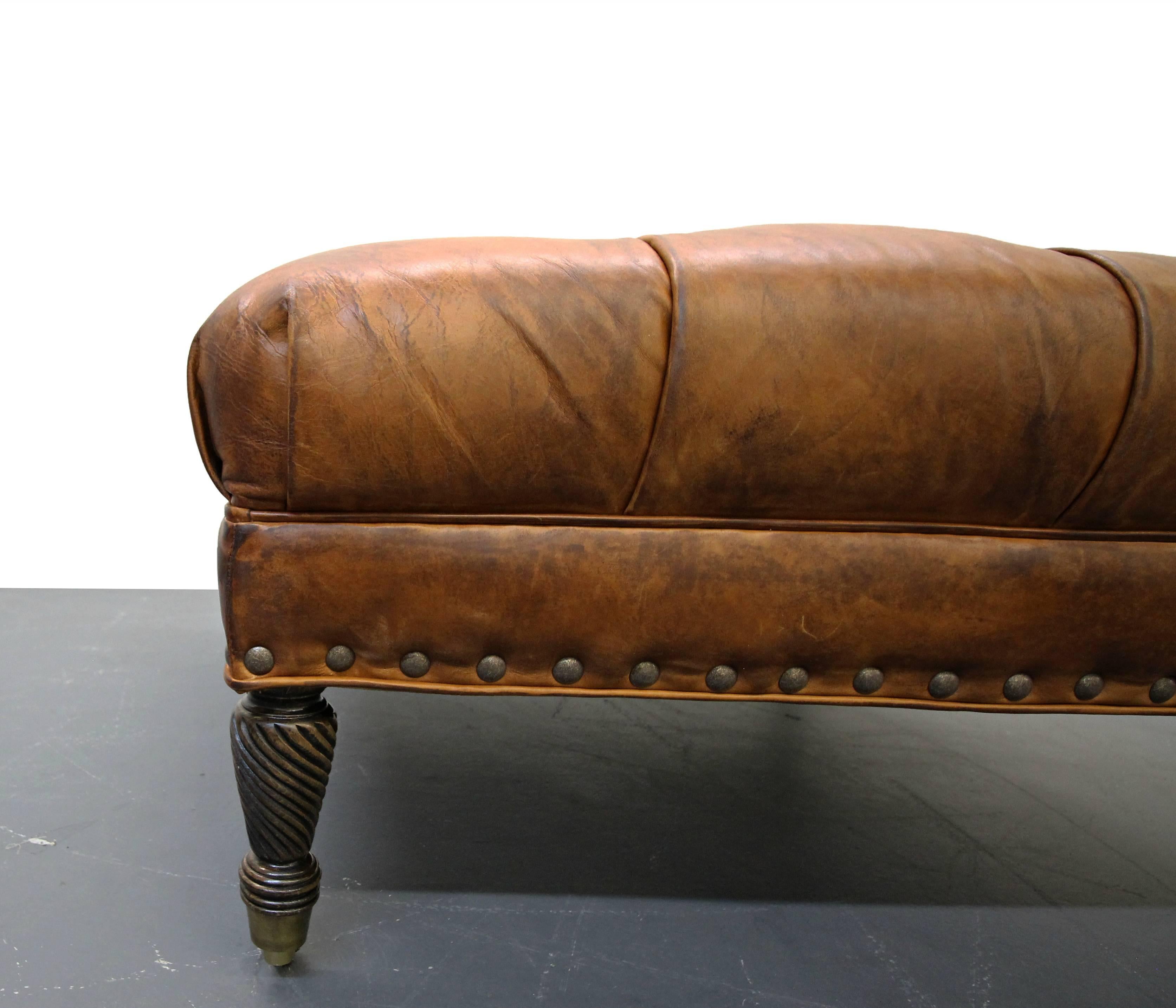 antique leather ottoman
