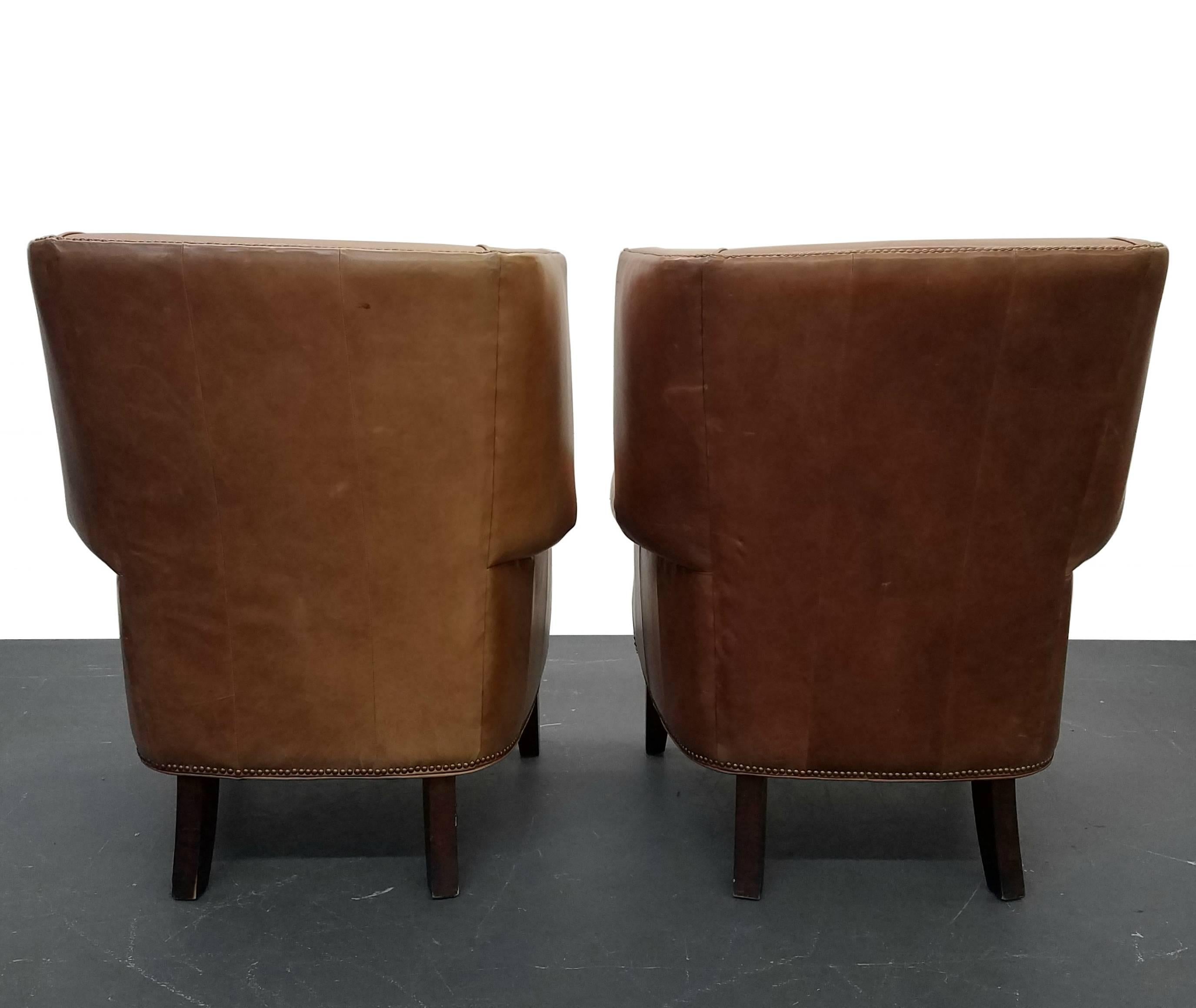 Pair Of Oversized Vintage Leather Wingback Chairs For Sale At 1stdibs