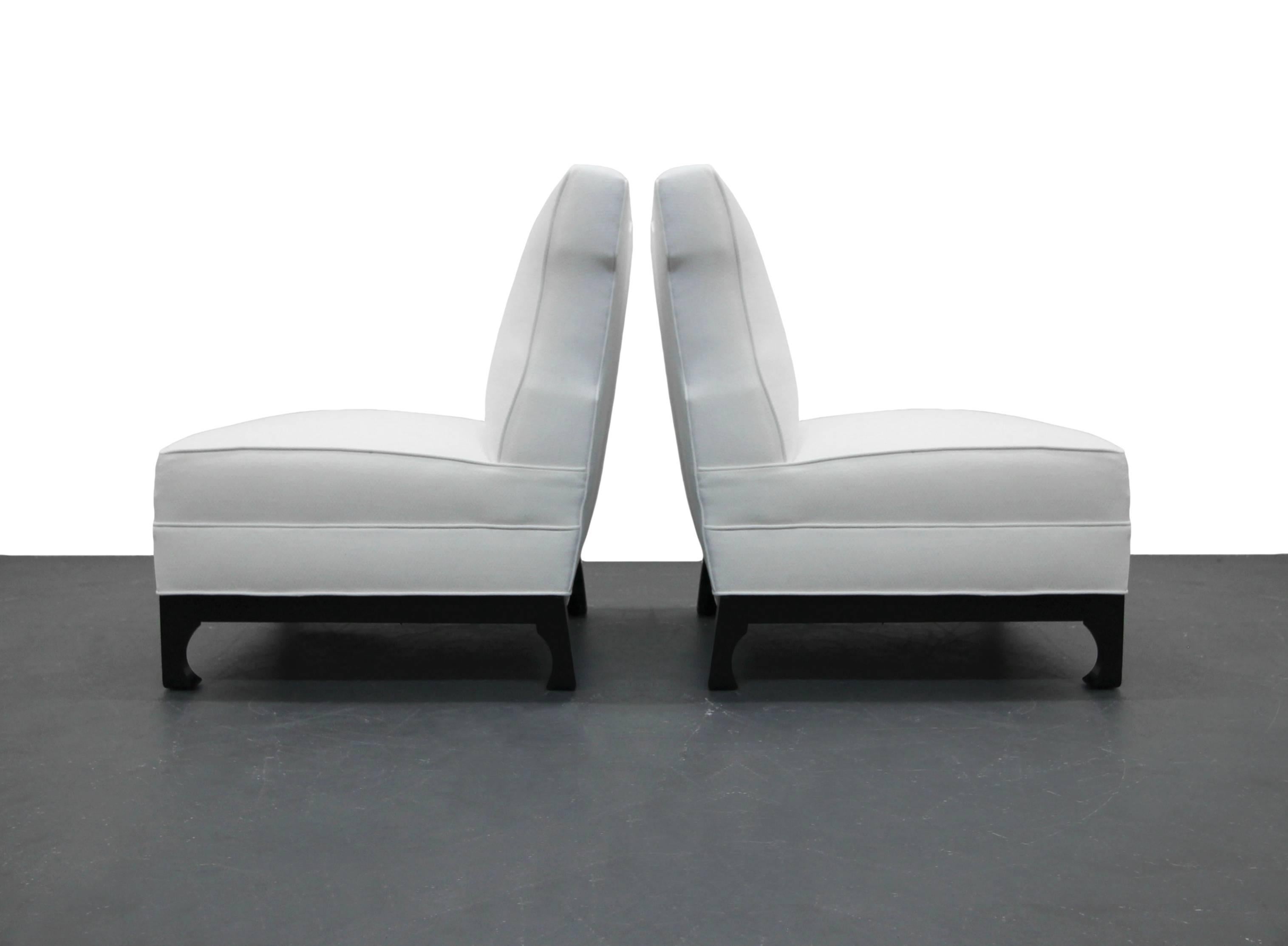 Large Pair of Mid-Century Modern Asian Style Slipper Chairs by James Mont 1