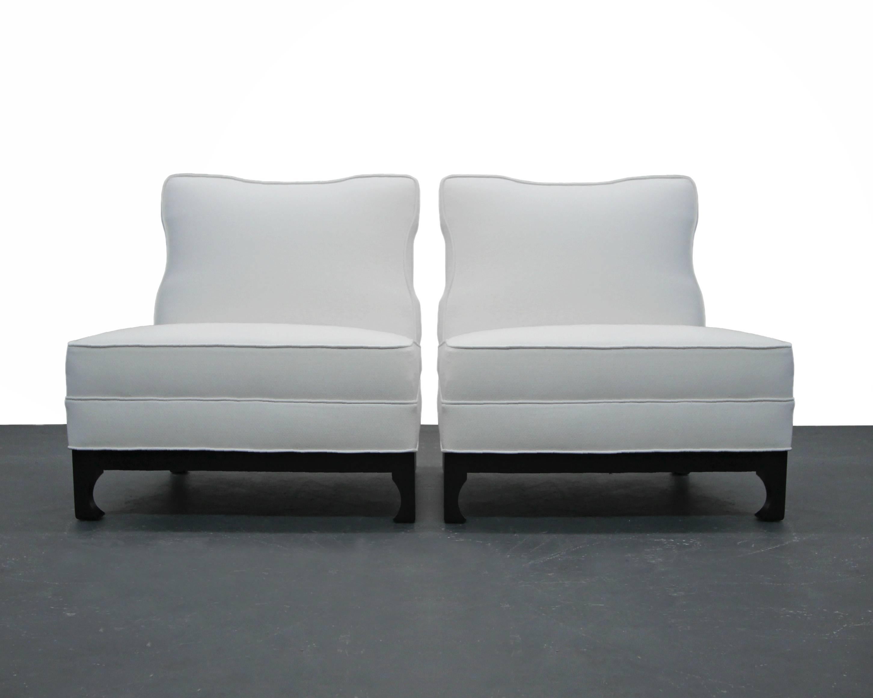 Large Pair of Mid-Century Modern Asian Style Slipper Chairs by James Mont In Excellent Condition In Las Vegas, NV
