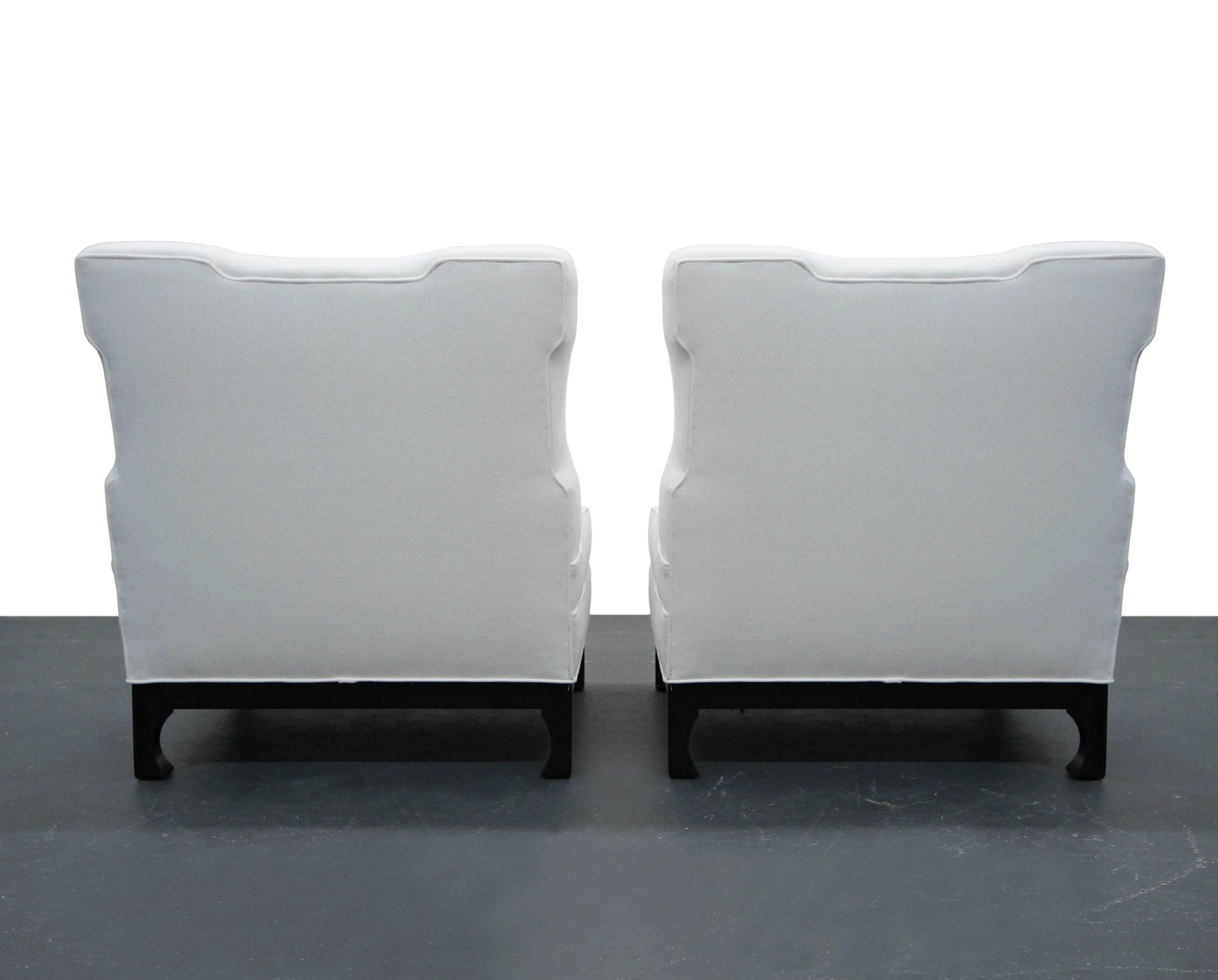 20th Century Large Pair of Mid-Century Modern Asian Style Slipper Chairs by James Mont