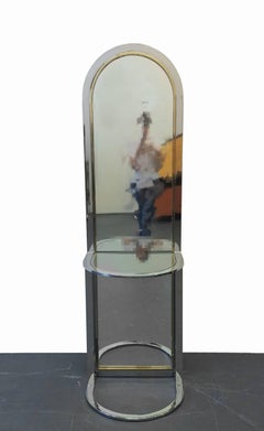 Mid-Century Modern Chrome and Brass Dressing Standing Floor Hall Mirror by Pace