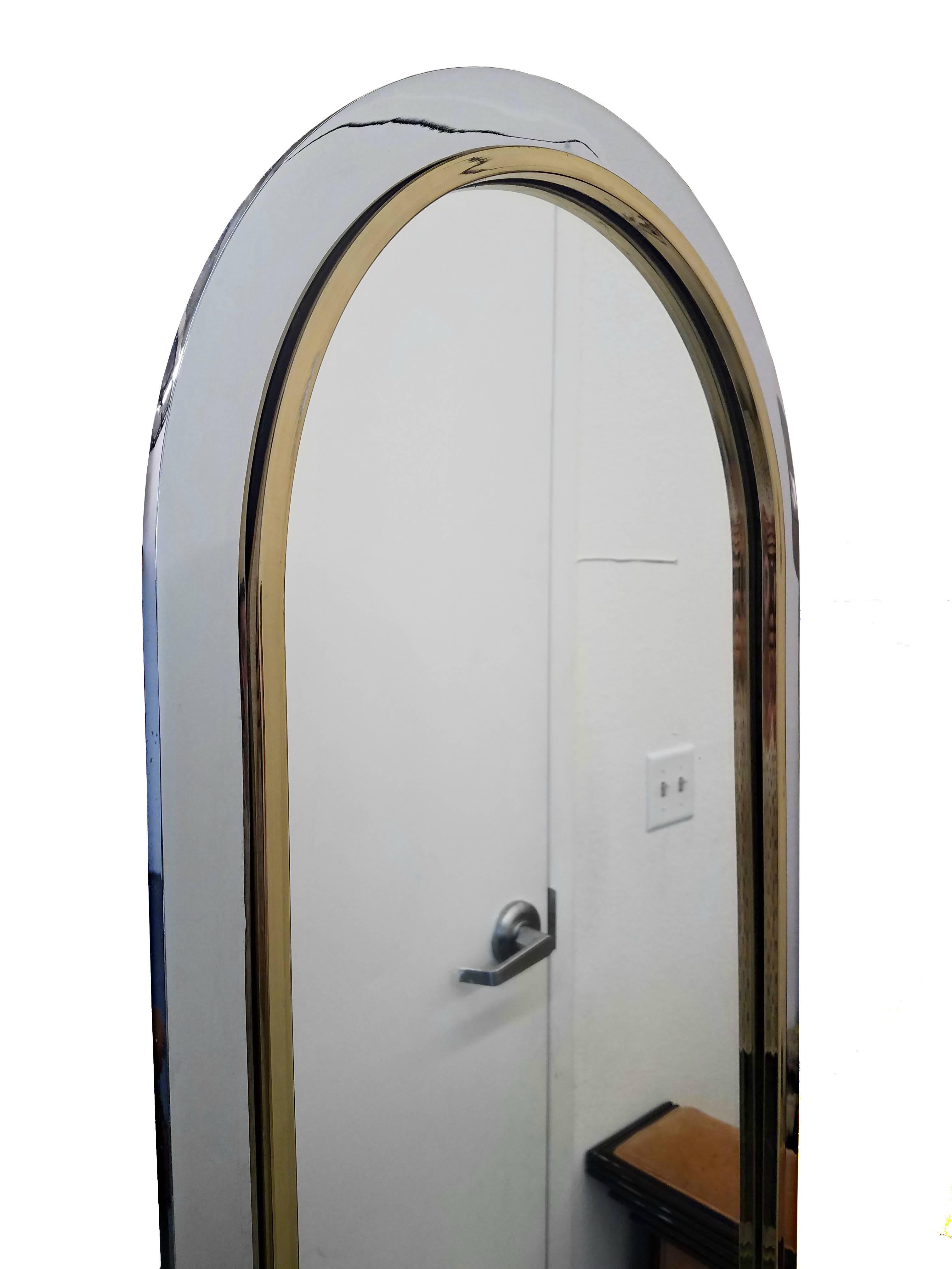Mid-Century Modern Chrome and Brass Dressing Standing Floor Hall Mirror by Pace  In Excellent Condition In Las Vegas, NV
