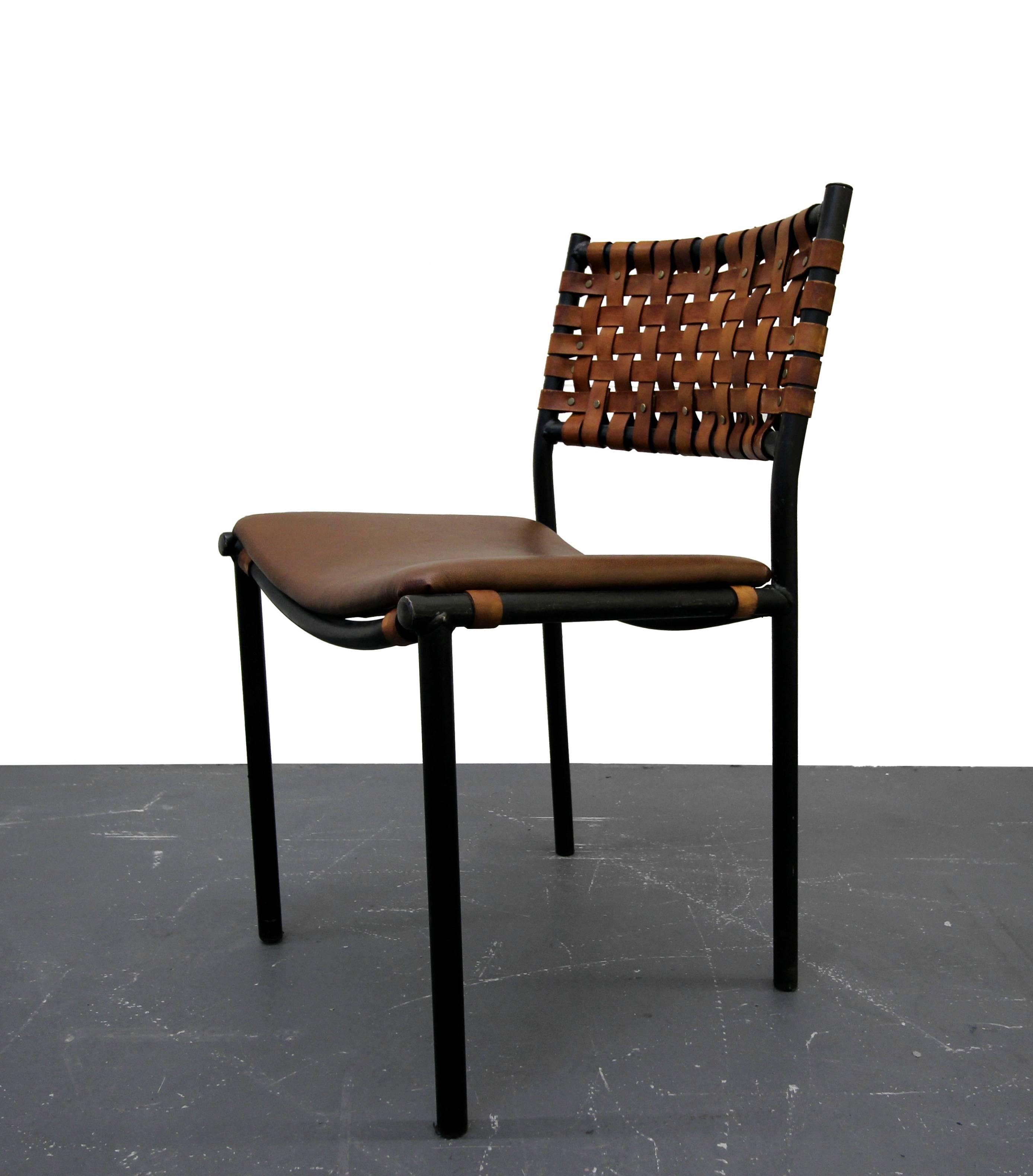 20th Century Set of For Mid-Century Industrial Woven Leather Dining Chairs by Arthur Umanoff