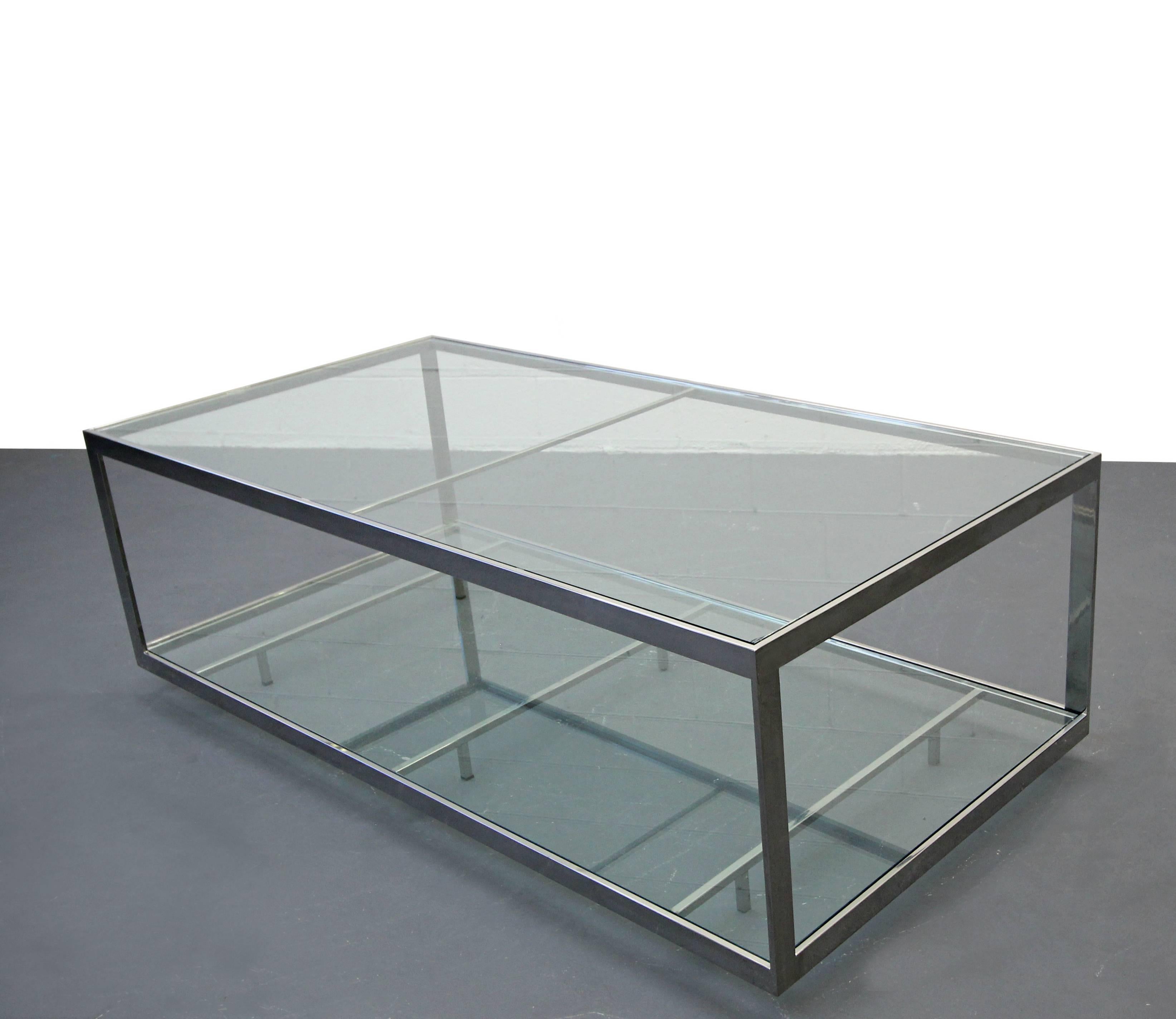 Monumental Two-Tier Chrome and Glass Midcentury Coffee Table In Excellent Condition In Las Vegas, NV