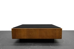 Midcentury Oak and Slate Floating Square Coffee Table by Milo Baughman