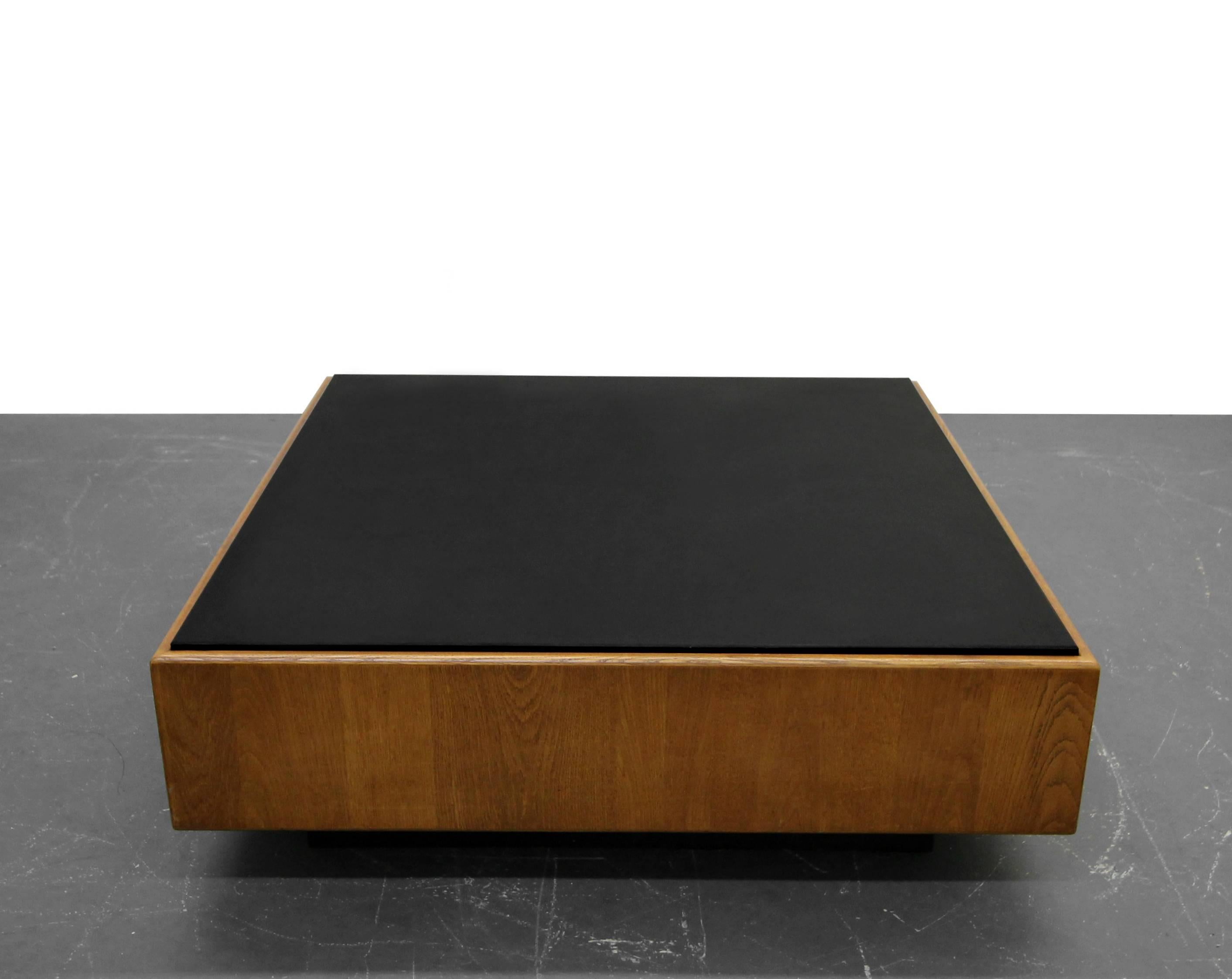 Mid-Century Modern Midcentury Oak and Slate Floating Square Coffee Table by Milo Baughman