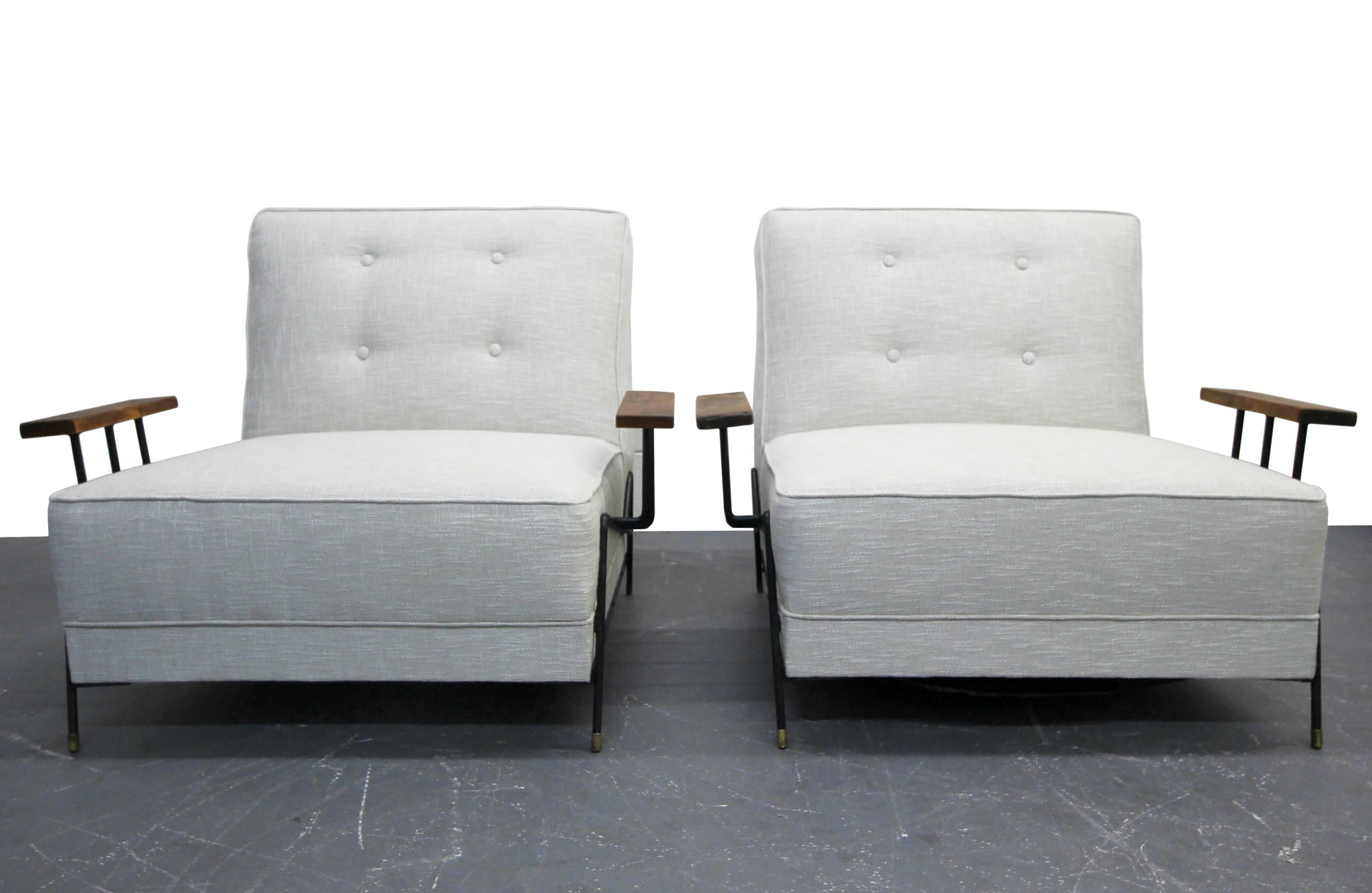 Mid-Century Modern Monumental Pair of 1950s Midcentury California Iron Lounge Chairs