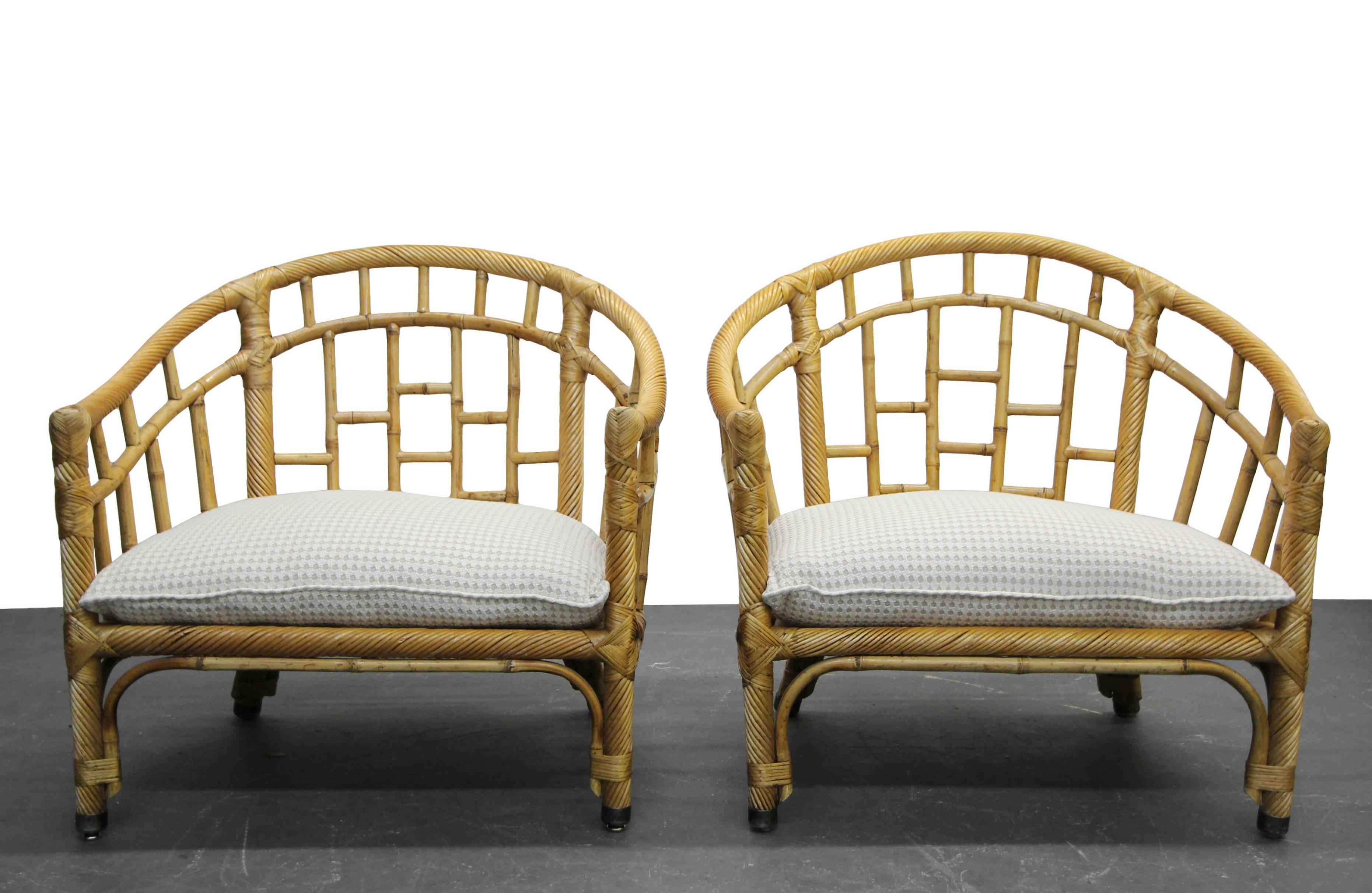 Pair of Oversized Barrel Back Bamboo and Rattan Chairs by Ficks Reed 1