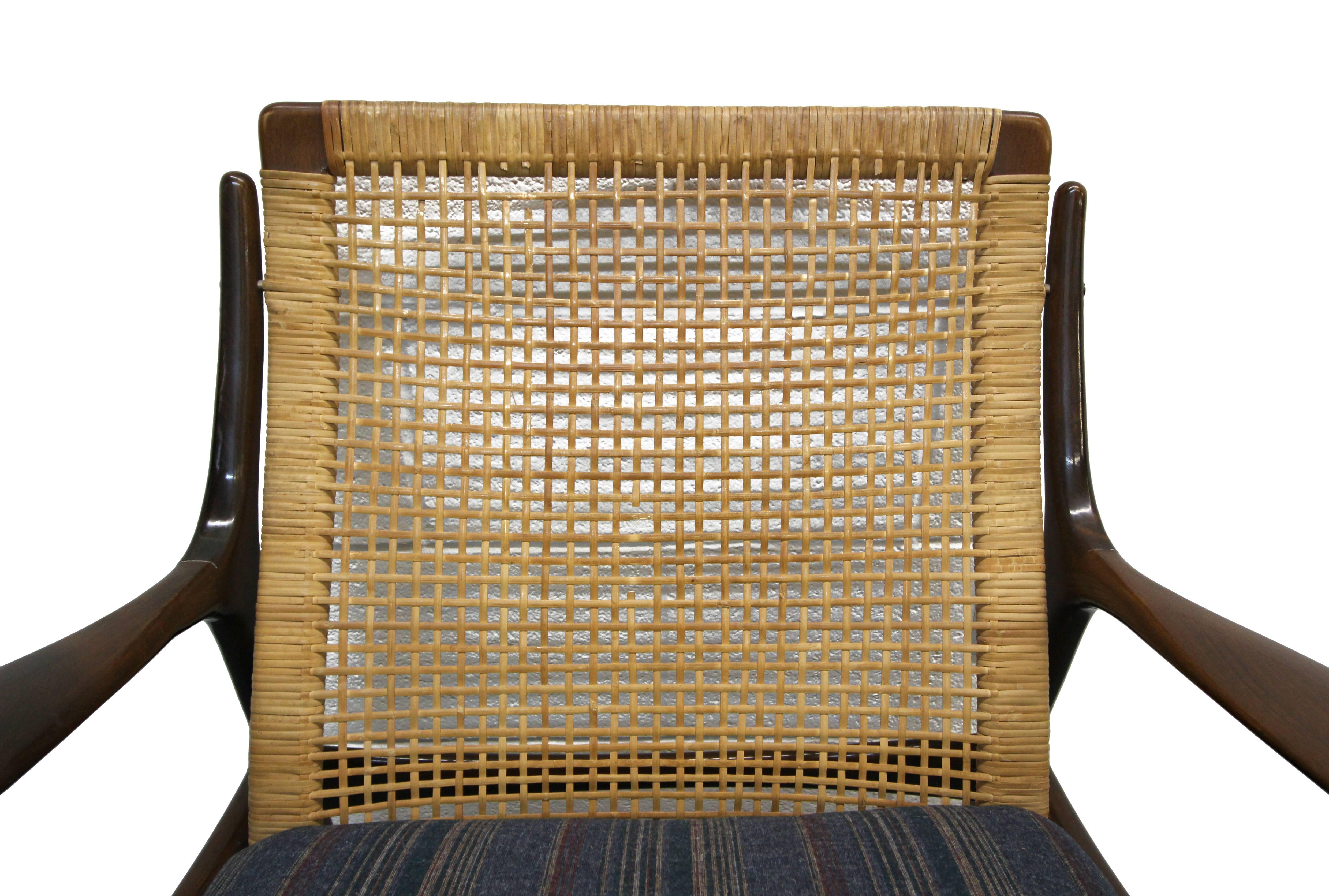 Ib Kofod Larsen Walnut Cane Back Midcentury Danish Lounge Armchair 3