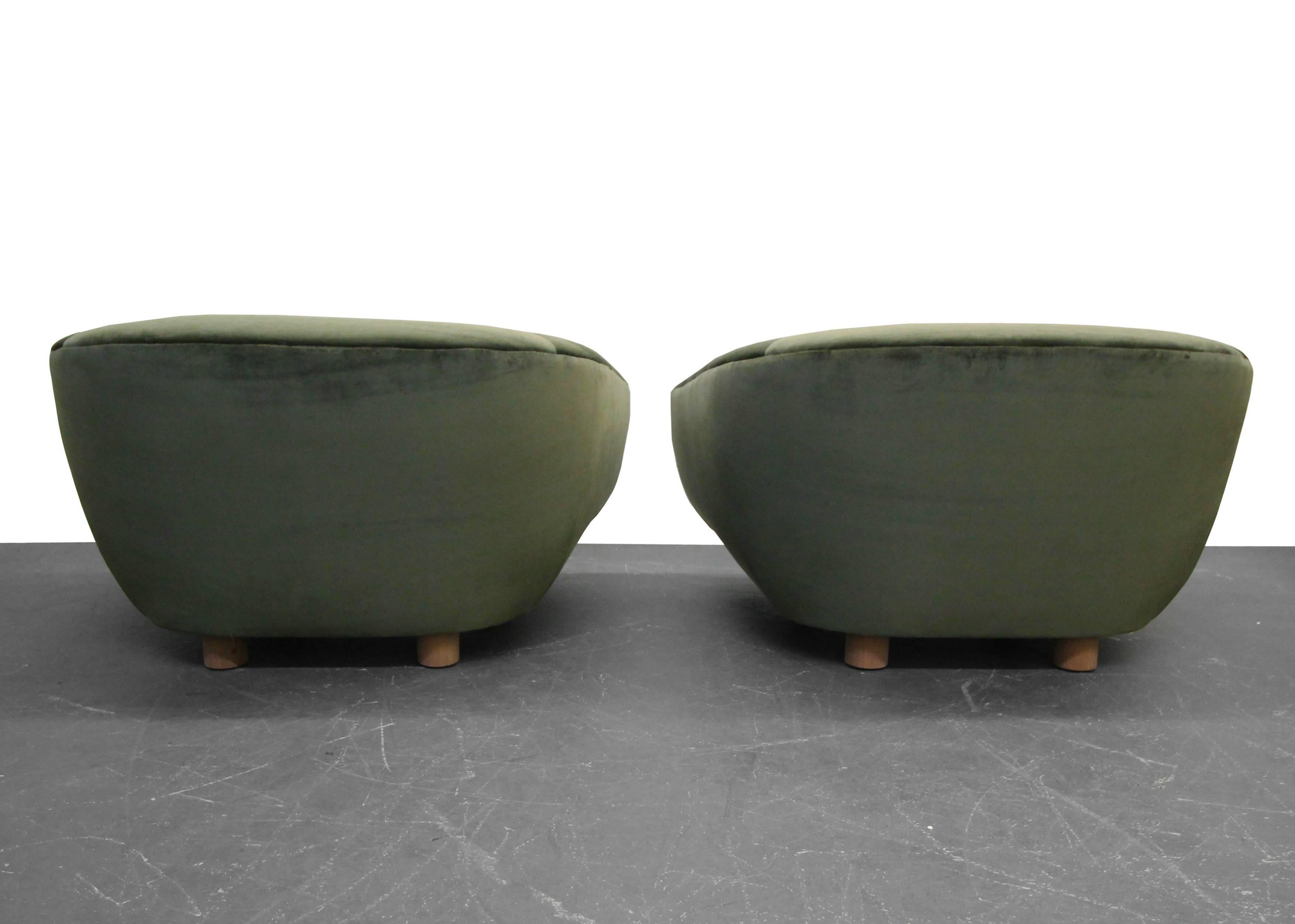 Velvet Pair of Midcentury Polar Bear Style Barrel Chairs after Jean Royere