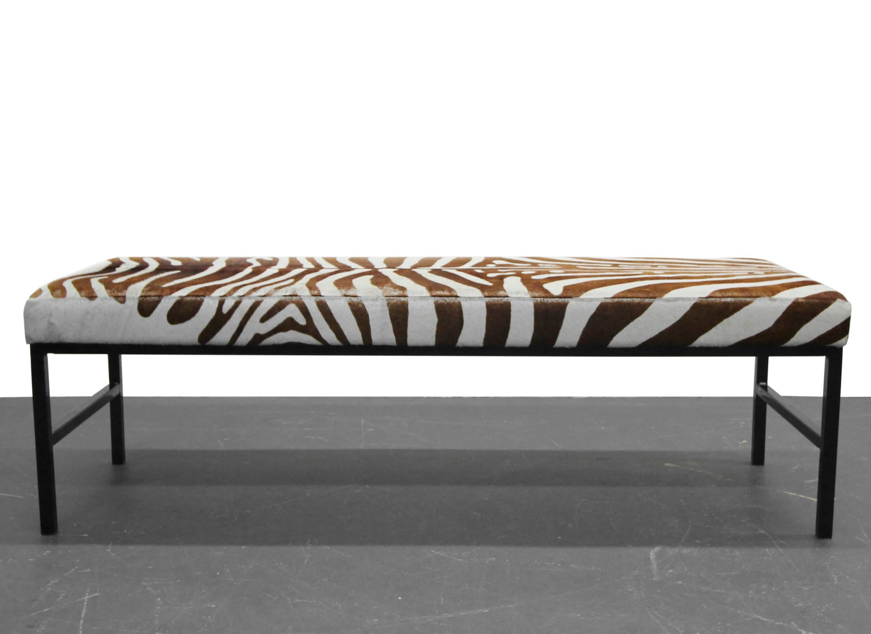 Rare Authentic Brown Zebra Hide Bench In Excellent Condition In Las Vegas, NV