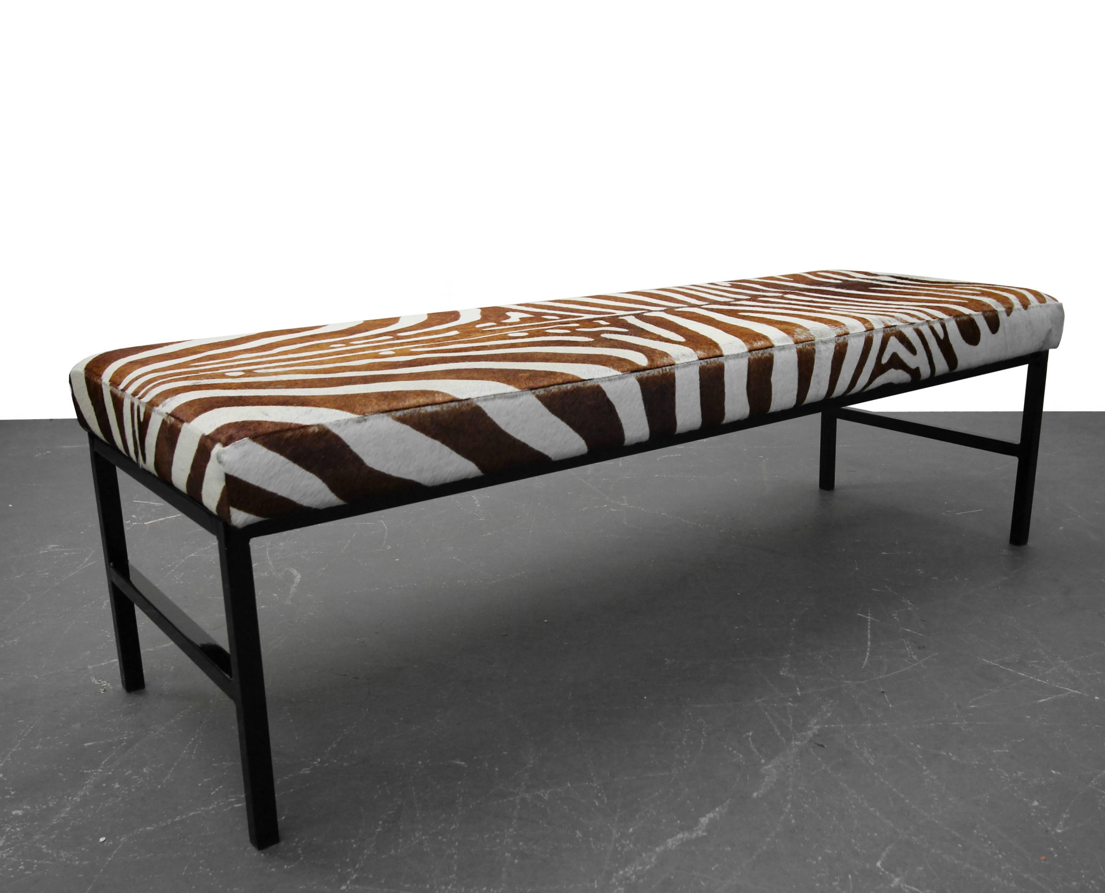 20th Century Rare Authentic Brown Zebra Hide Bench