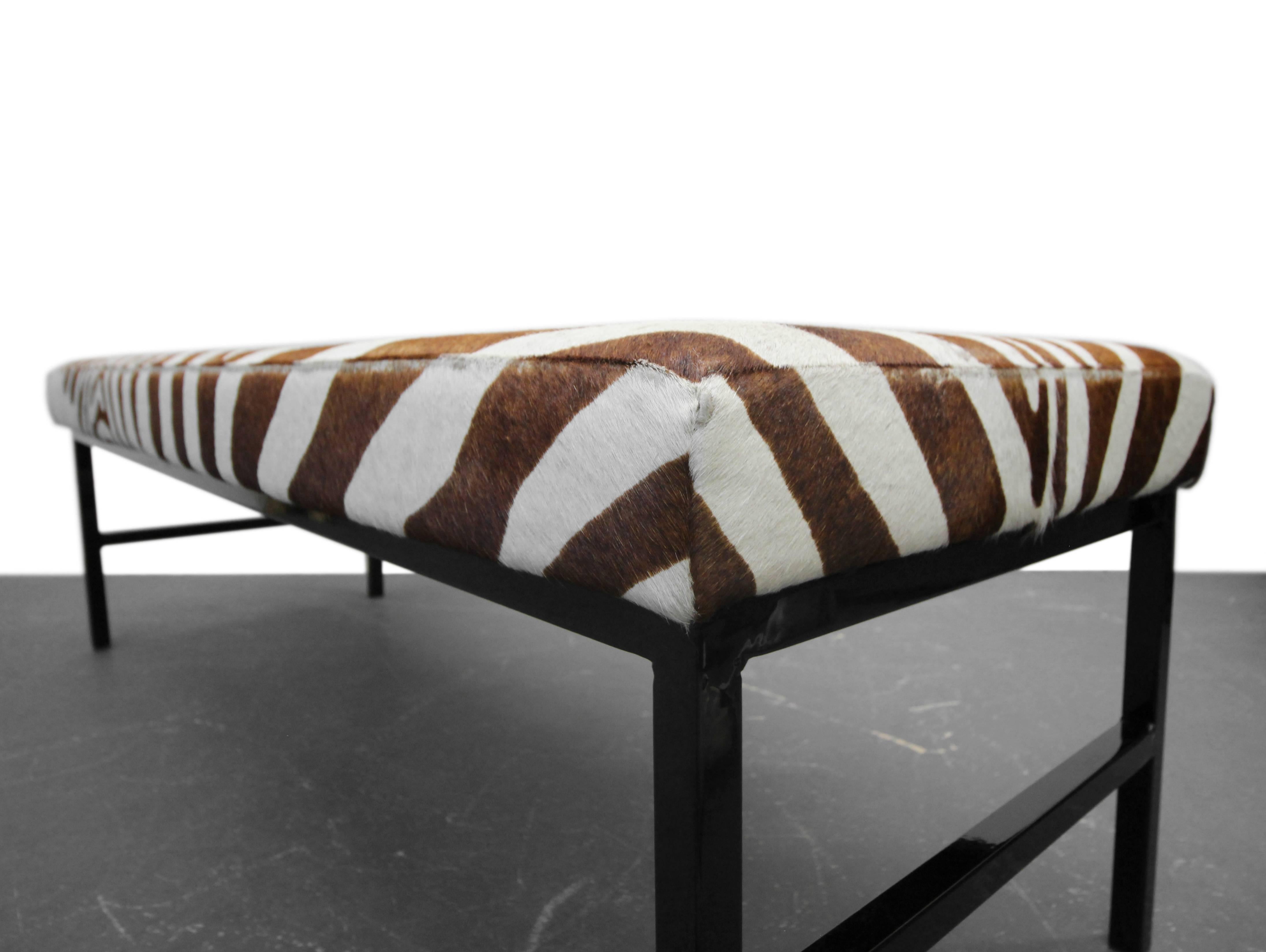 Cut Steel Rare Authentic Brown Zebra Hide Bench