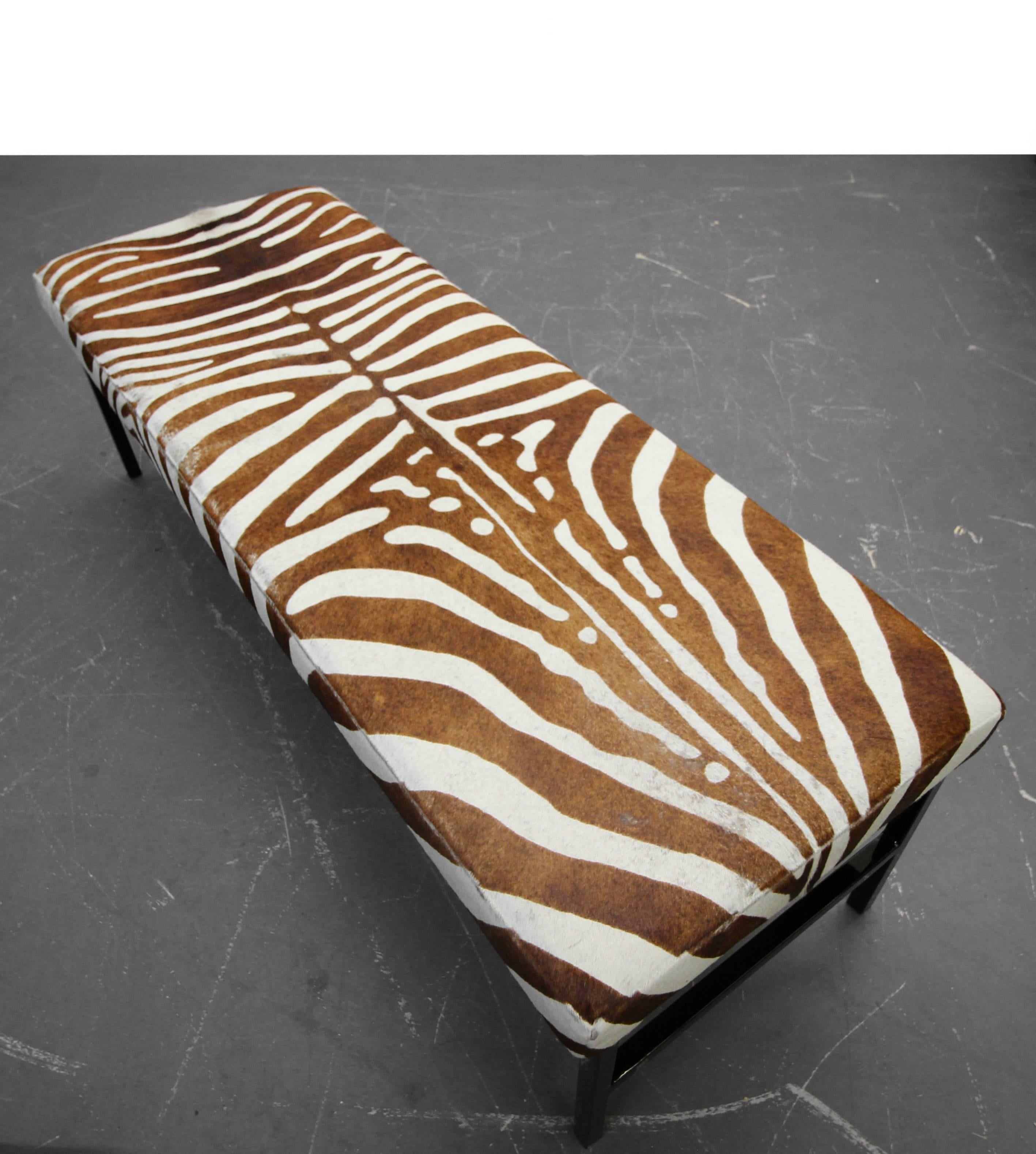 Powder-Coated Rare Authentic Brown Zebra Hide Bench