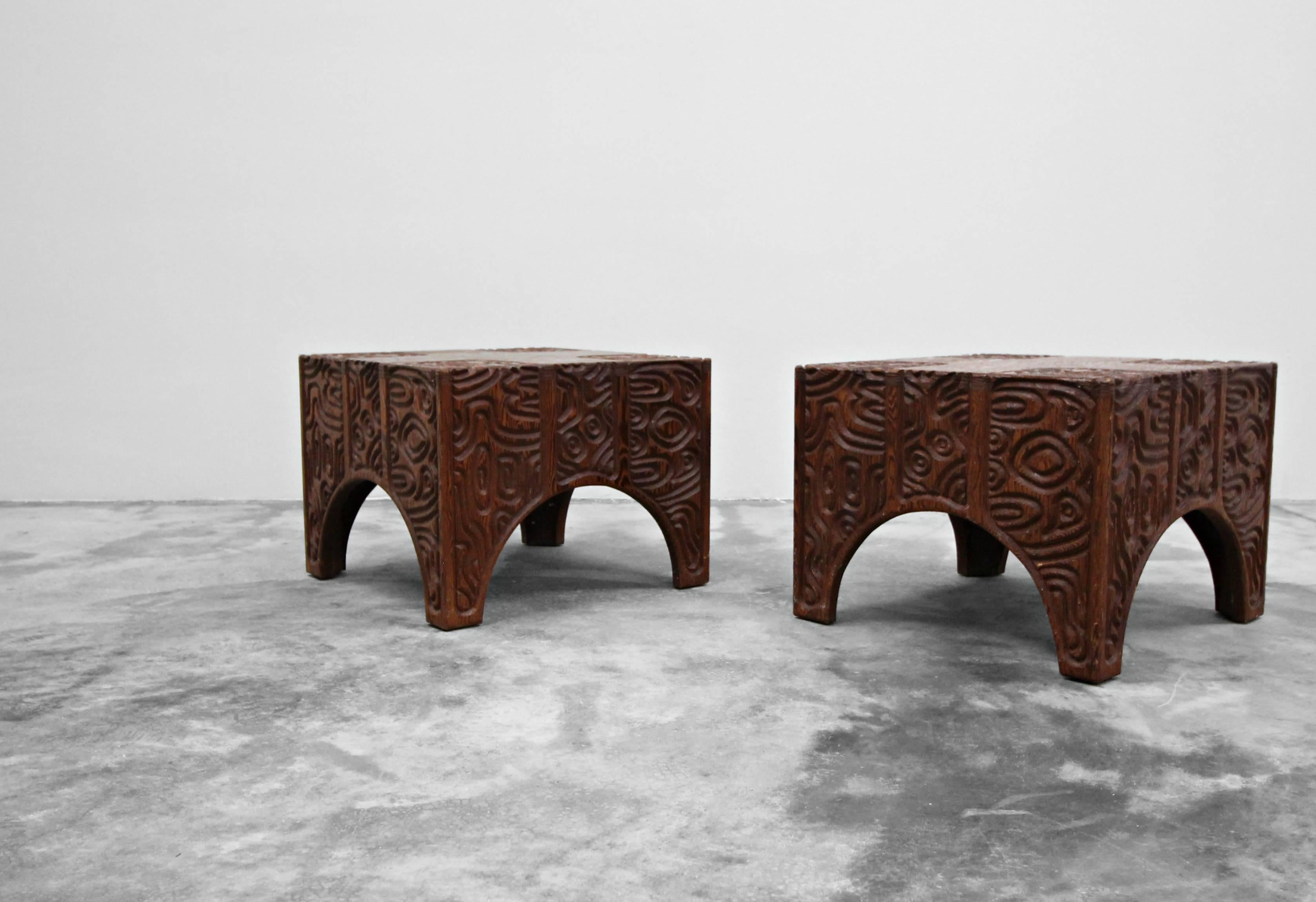 Monumental Panelcarve Style Carved Wood Sofa, attributed to Sherrill Broudy 1