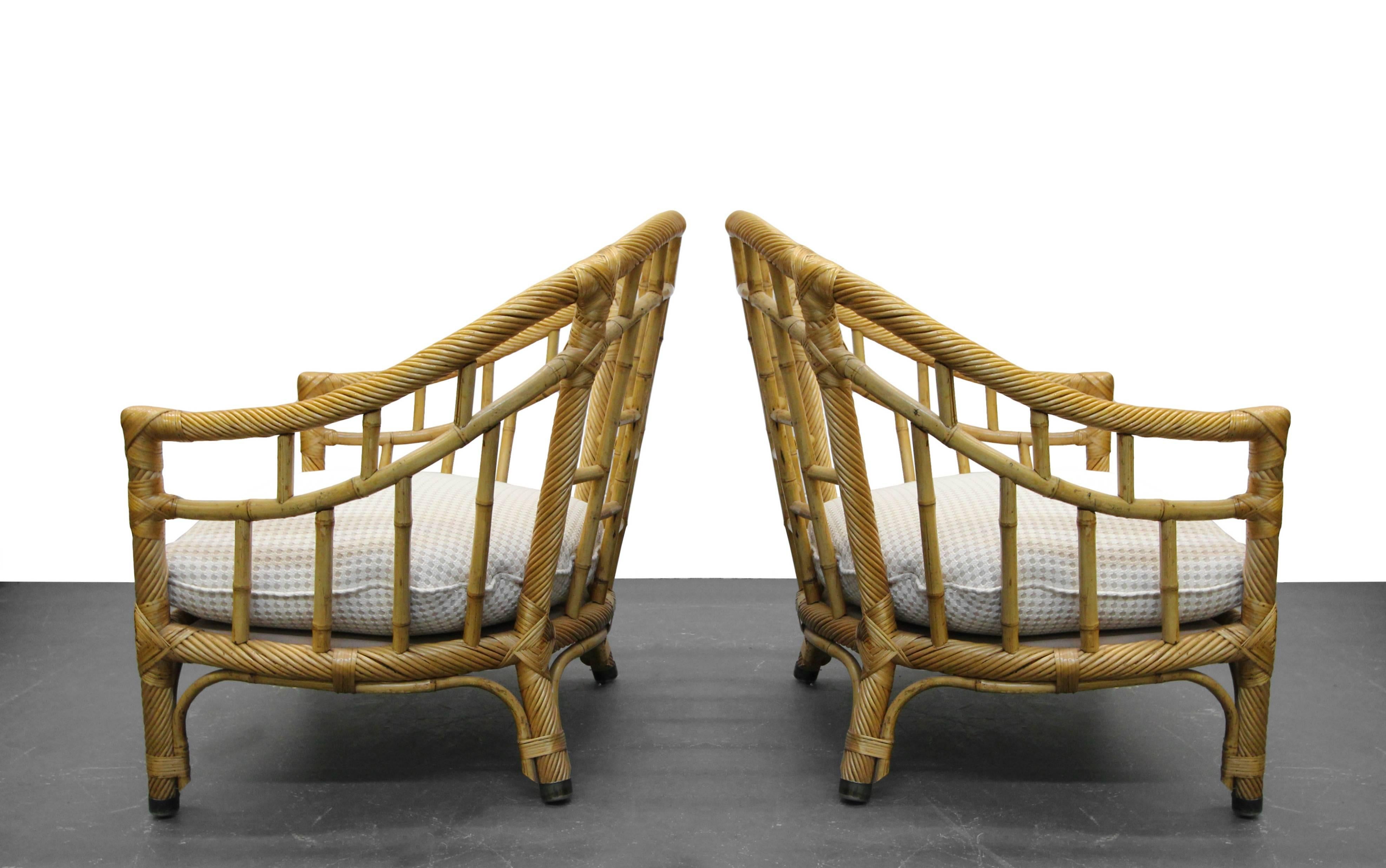 Pair of Oversized Barrel Back Bamboo and Rattan Chairs by Ficks Reed 2
