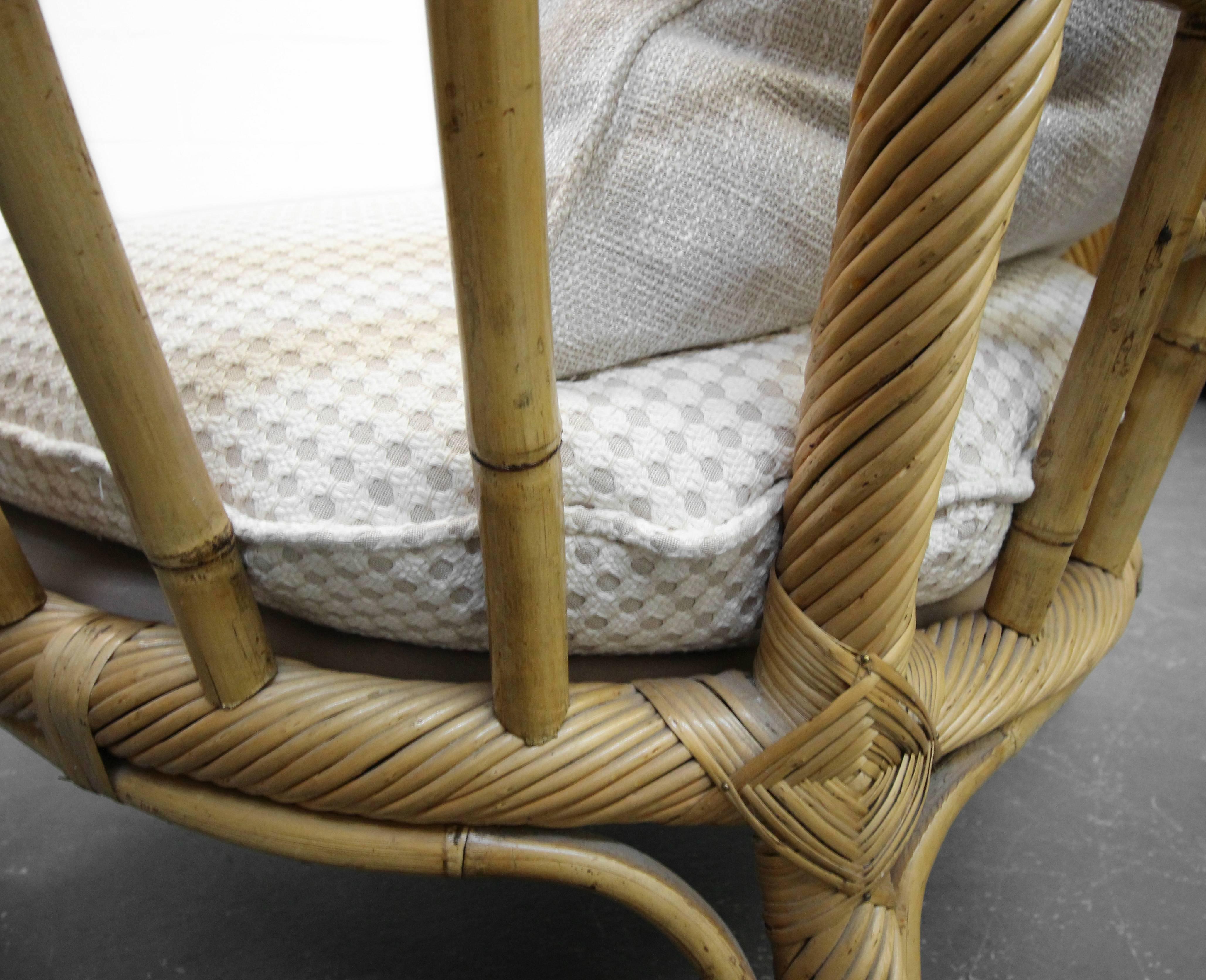 Pair of Oversized Barrel Back Bamboo and Rattan Chairs by Ficks Reed 3