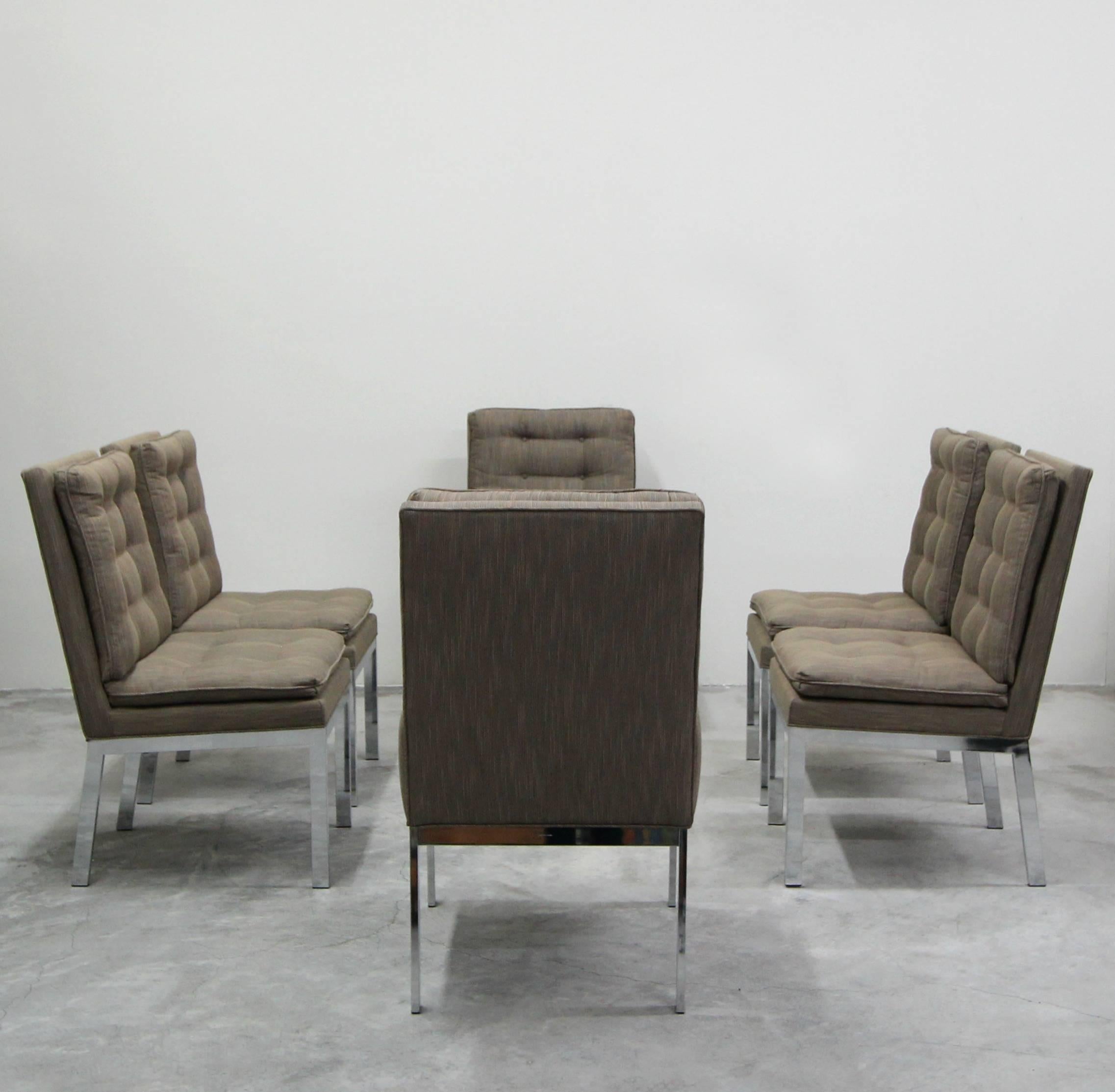 Modern Set of Six Midcentury Chrome Dining Chairs by Milo Baughman