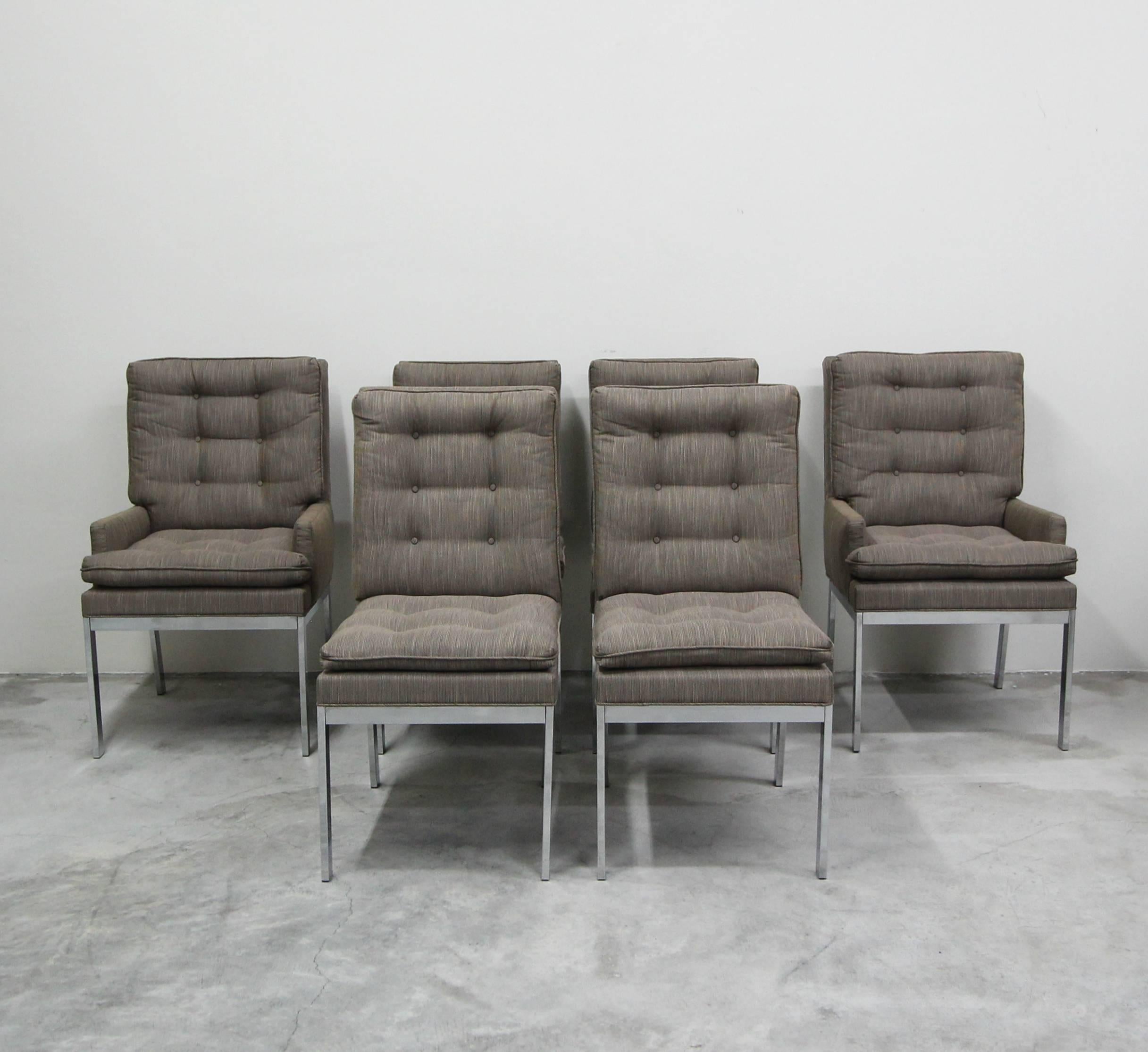 20th Century Set of Six Midcentury Chrome Dining Chairs by Milo Baughman