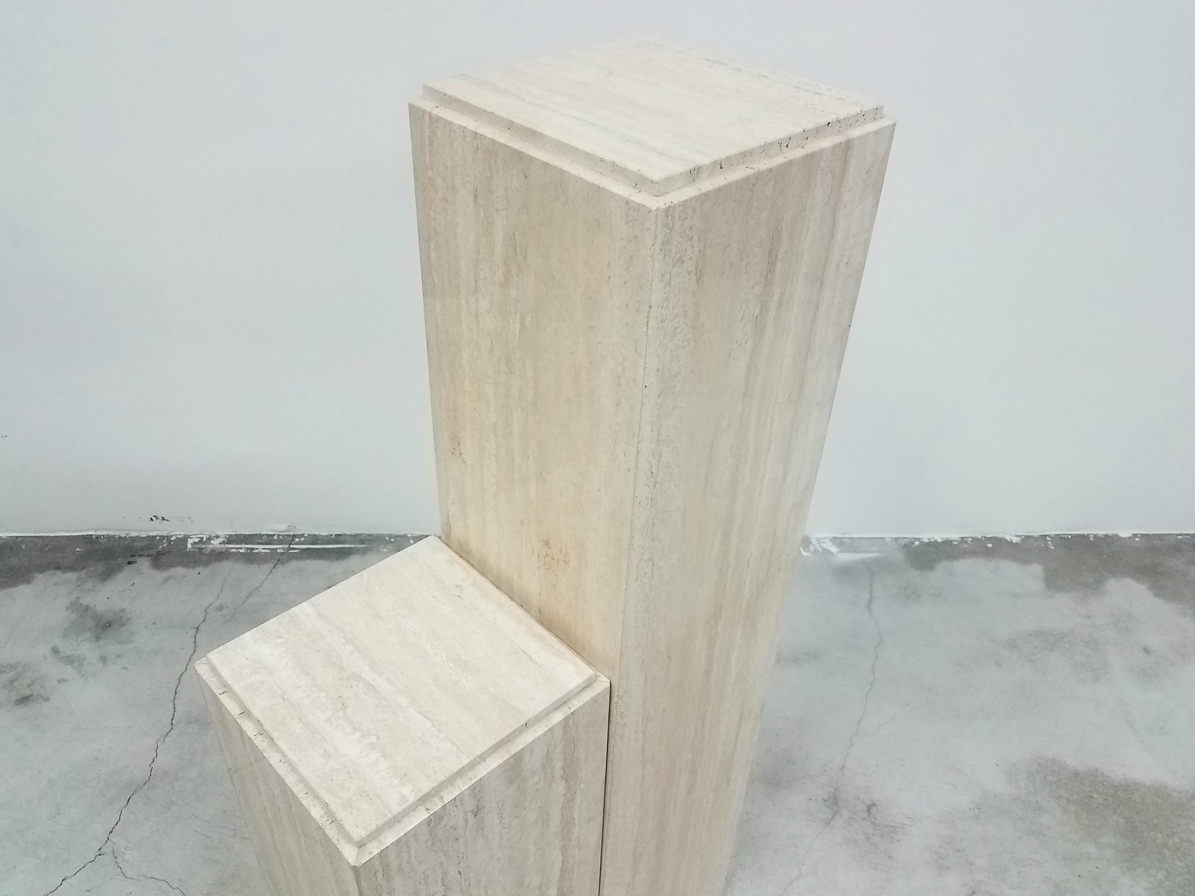 20th Century Pair of Square Italian Travertine Tiered Display Pedestals