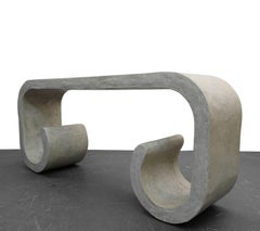 Italian Plaster Faux Travertine Waterfall Edge Scroll Console Table