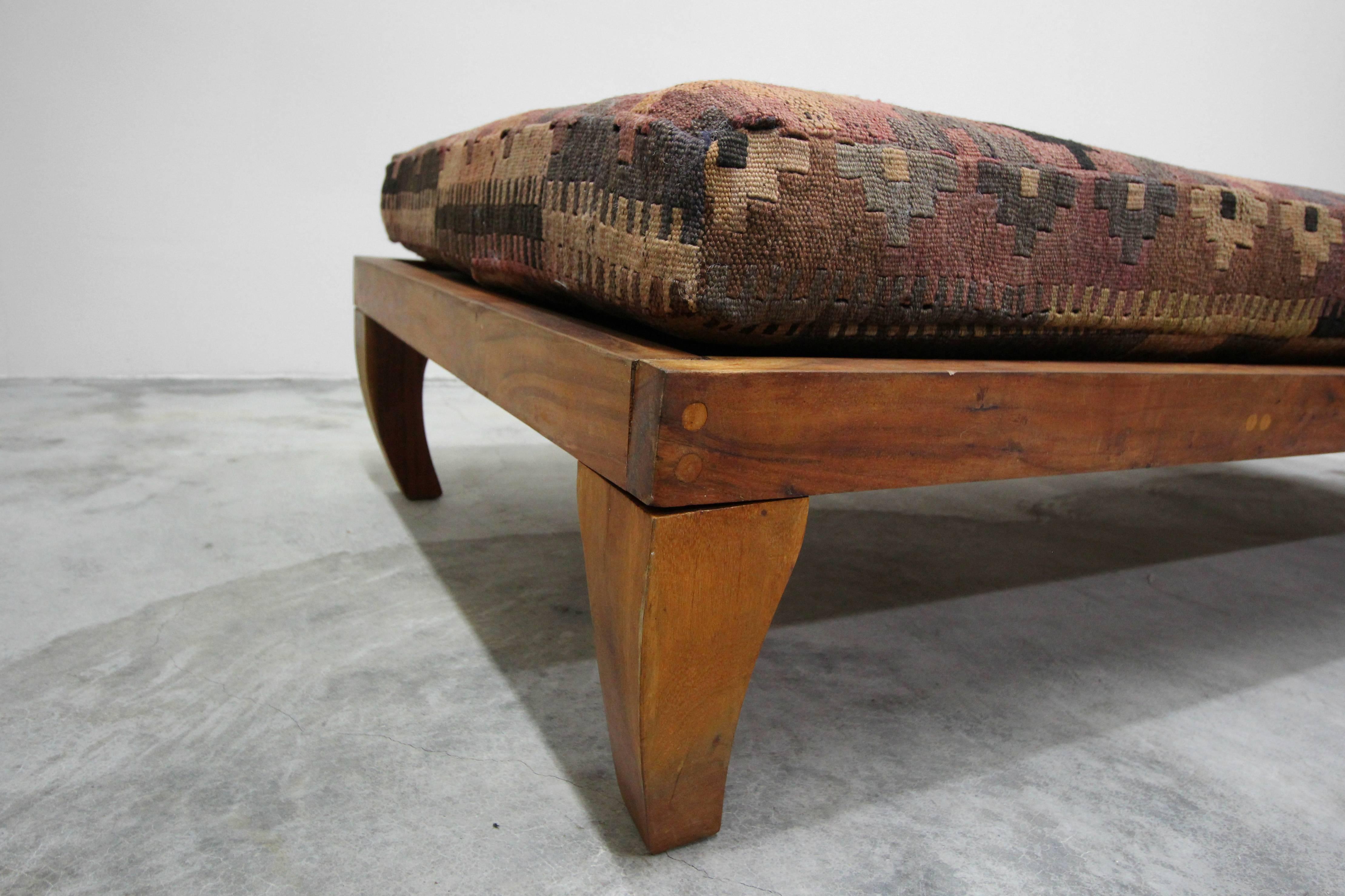 20th Century Vintage Teak Moroccan Style Meditation Table Bench Daybed