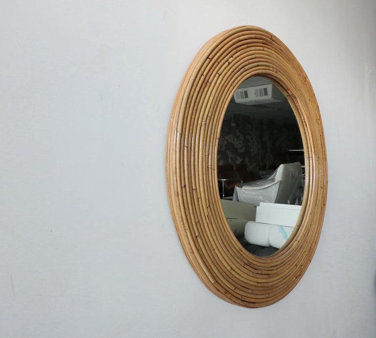 Large Vintage Round Reeded Bamboo Wicker Rattan Wall ...
