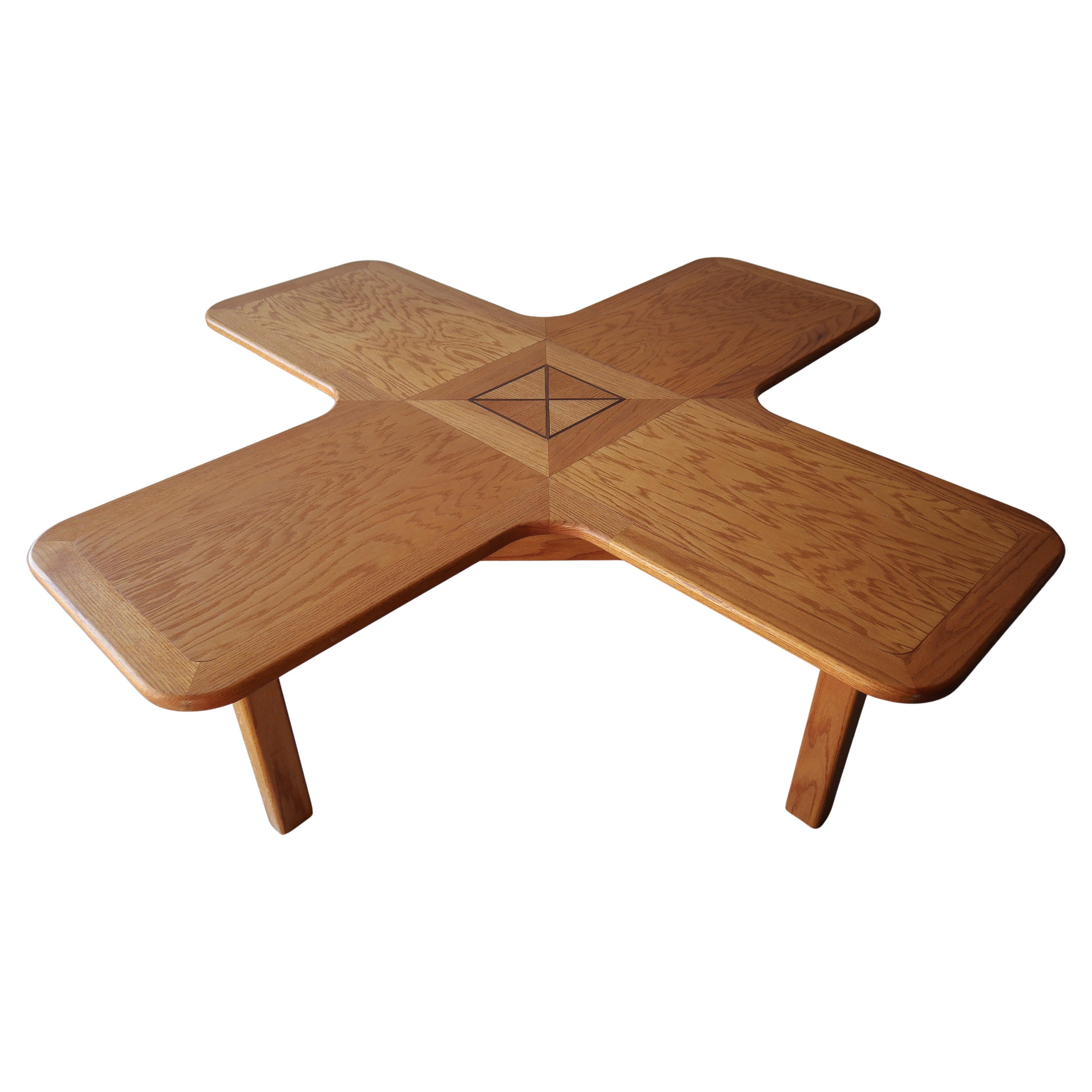 Tavolo da lavoro centrale artigianale vintage in Oak in vendita