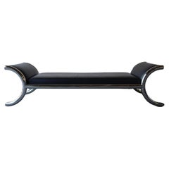 Banc de repos en cuir noir et acier chromé des années 1970