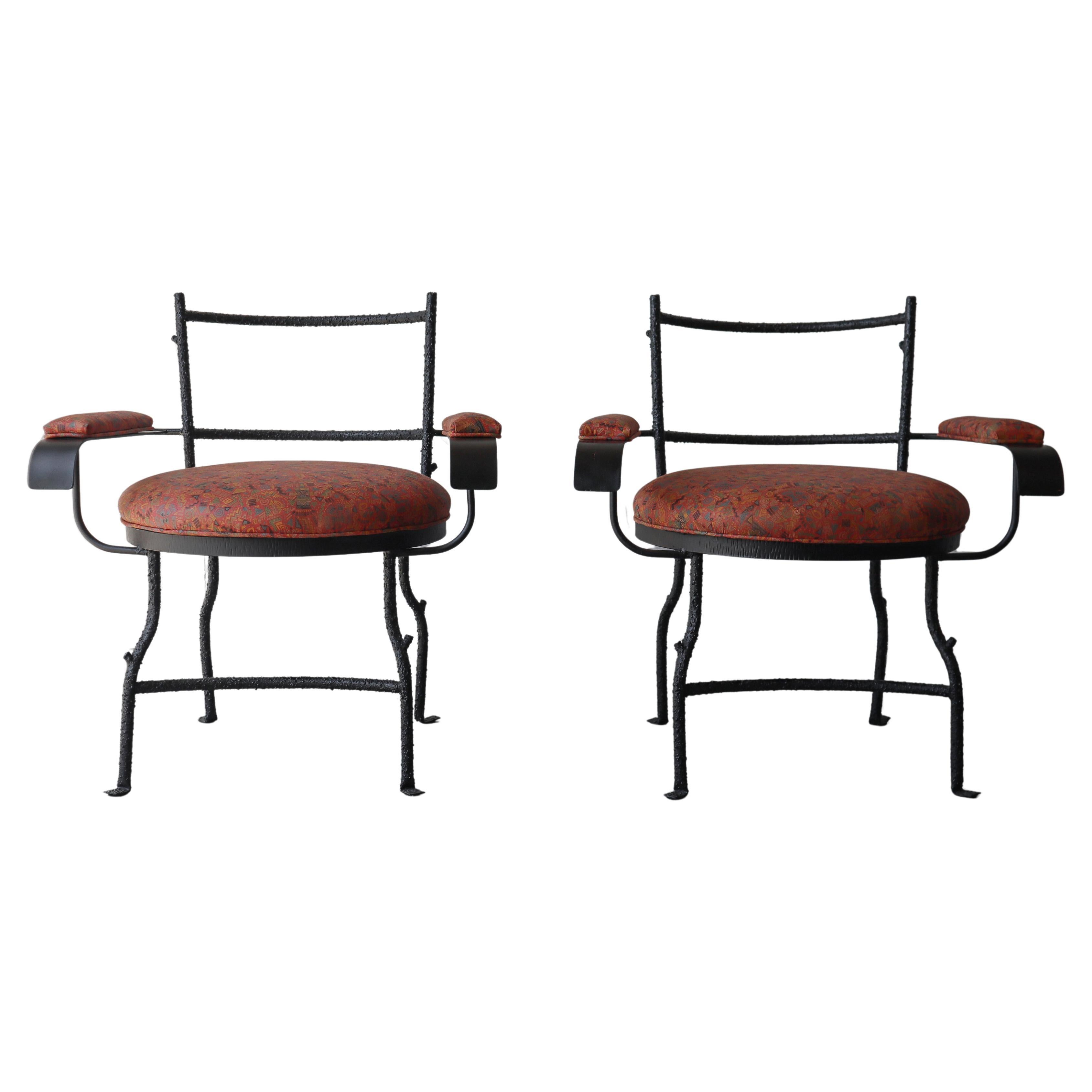 Pair of Bespoke Metal and Leather Arm Chairs